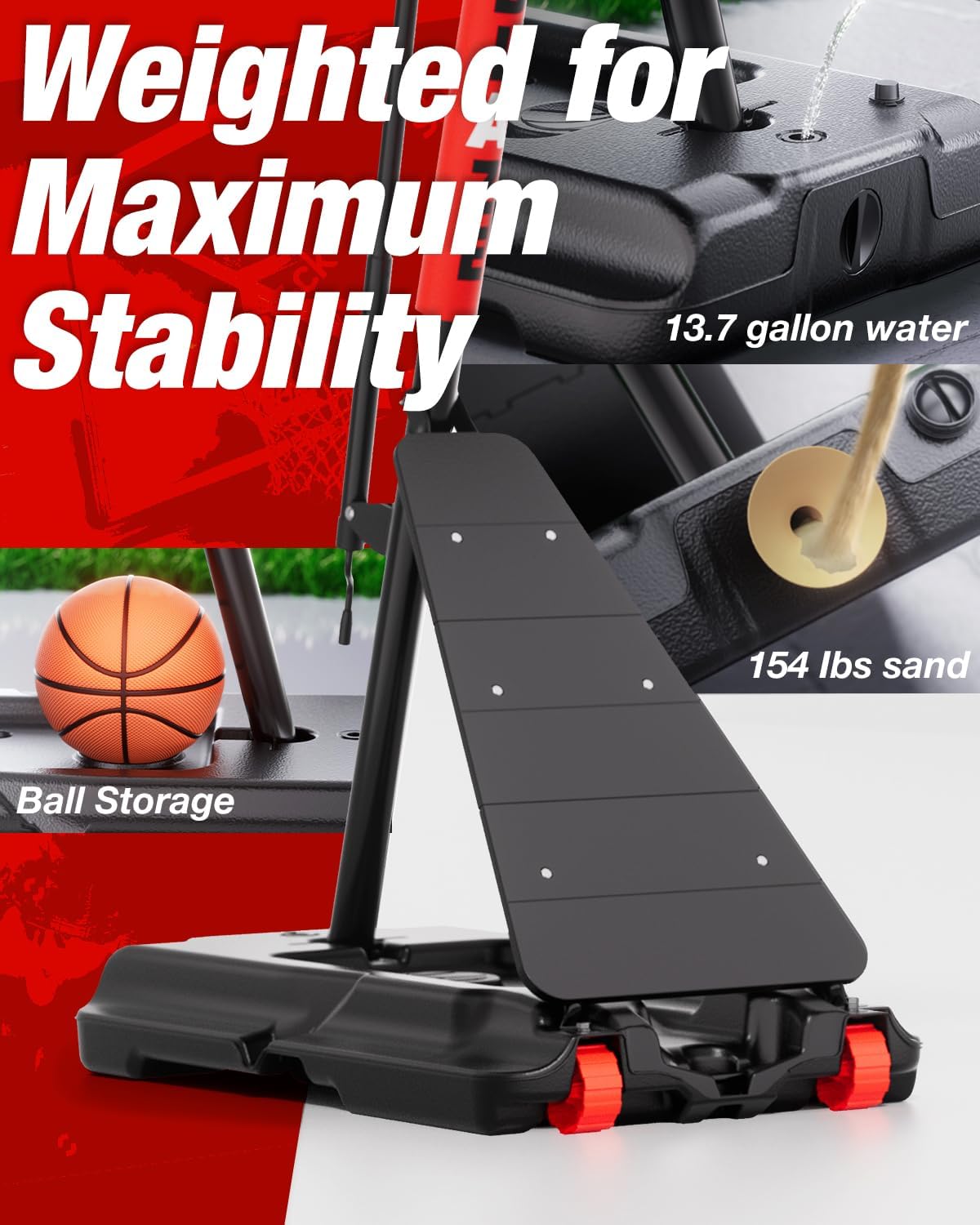 Portable Basketball Hoop Height Adjustable 4.0-10ft: Outdoor Basketball Goal System for Kids Youth Teens in Backyard/Driveway/Indoor, 33-45 Inch Shatterproof Backboard and Stable Base