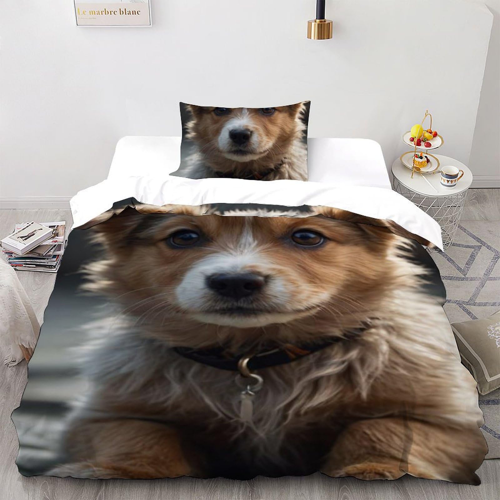 Housse de couette fille motif chiots 3D pour créer un cocon douillet dans une chambre single