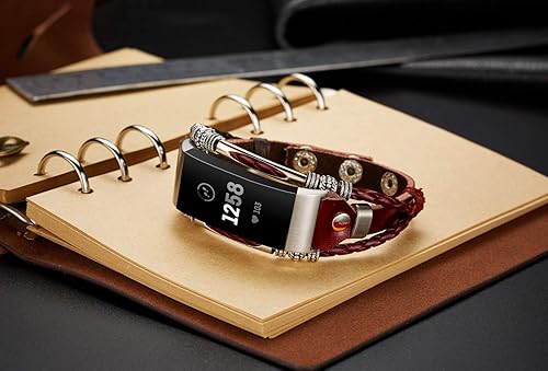 Miniatura 8 de Compatible con Fitbit Charge 4 Charge 3SE Correas para mujeres, Correa de cuero hecha a mano, correa de pulsera de repuesto única, pulseras con