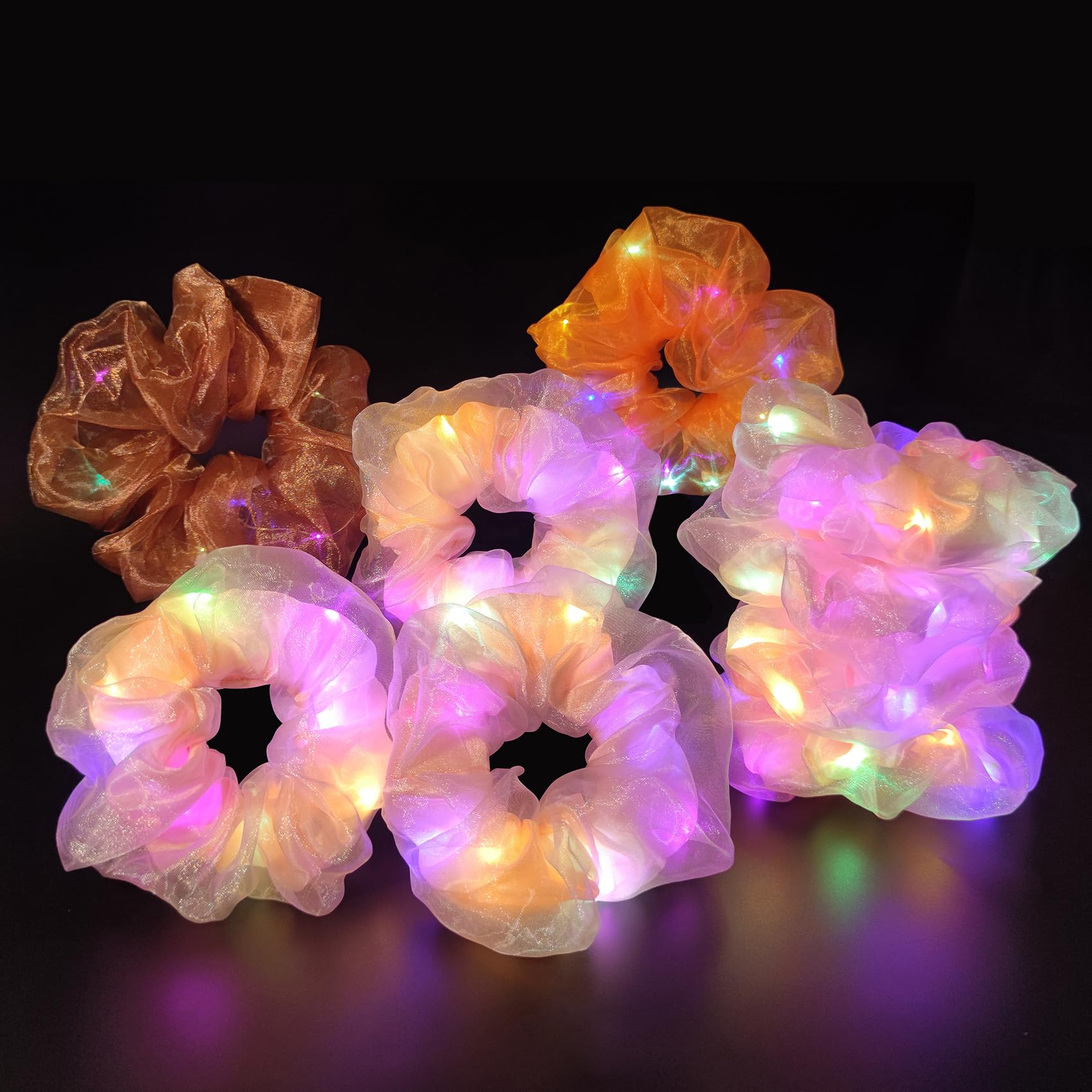 Christmas Light Up Scrunchies, Double-layer LED Scrunchy Hair Ties Glow in the Dark Party Supplies Glow Sticks Party Favor Festival Rave Accessories