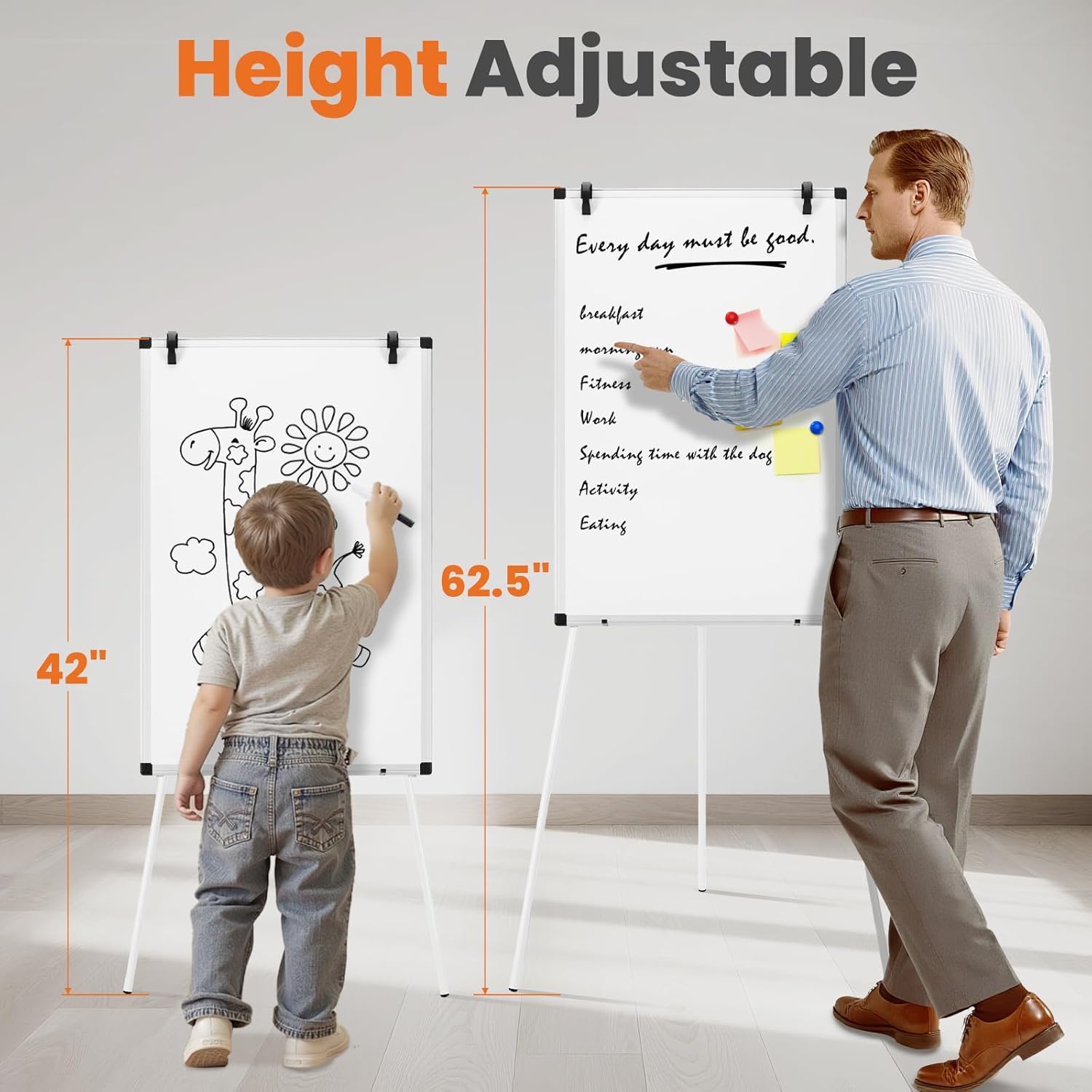 Sweetcrispy Whiteboard Easel 36 x 24 Inches, Magnetic Dry Erase White Board, Portable Boards Height Adjustable, Dry Erase Board with Stand for School, Office and Home, Silver Aluminium Frame, White