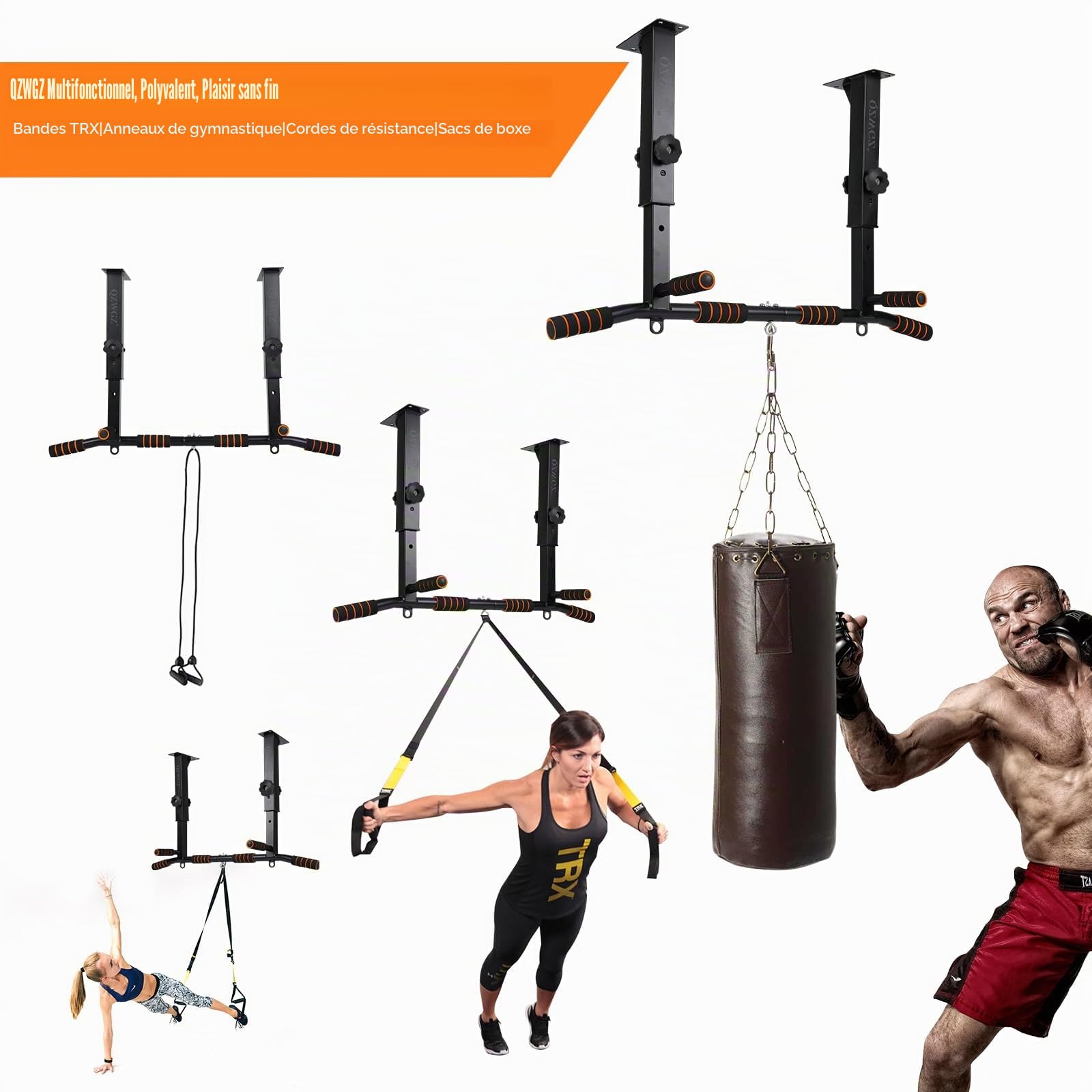 Barre de traction réglable en hauteur, barre de traction robuste, support de poutre, barre de traction, support de plafond, appareil d’entraînement de force pour la maison, salle de sport