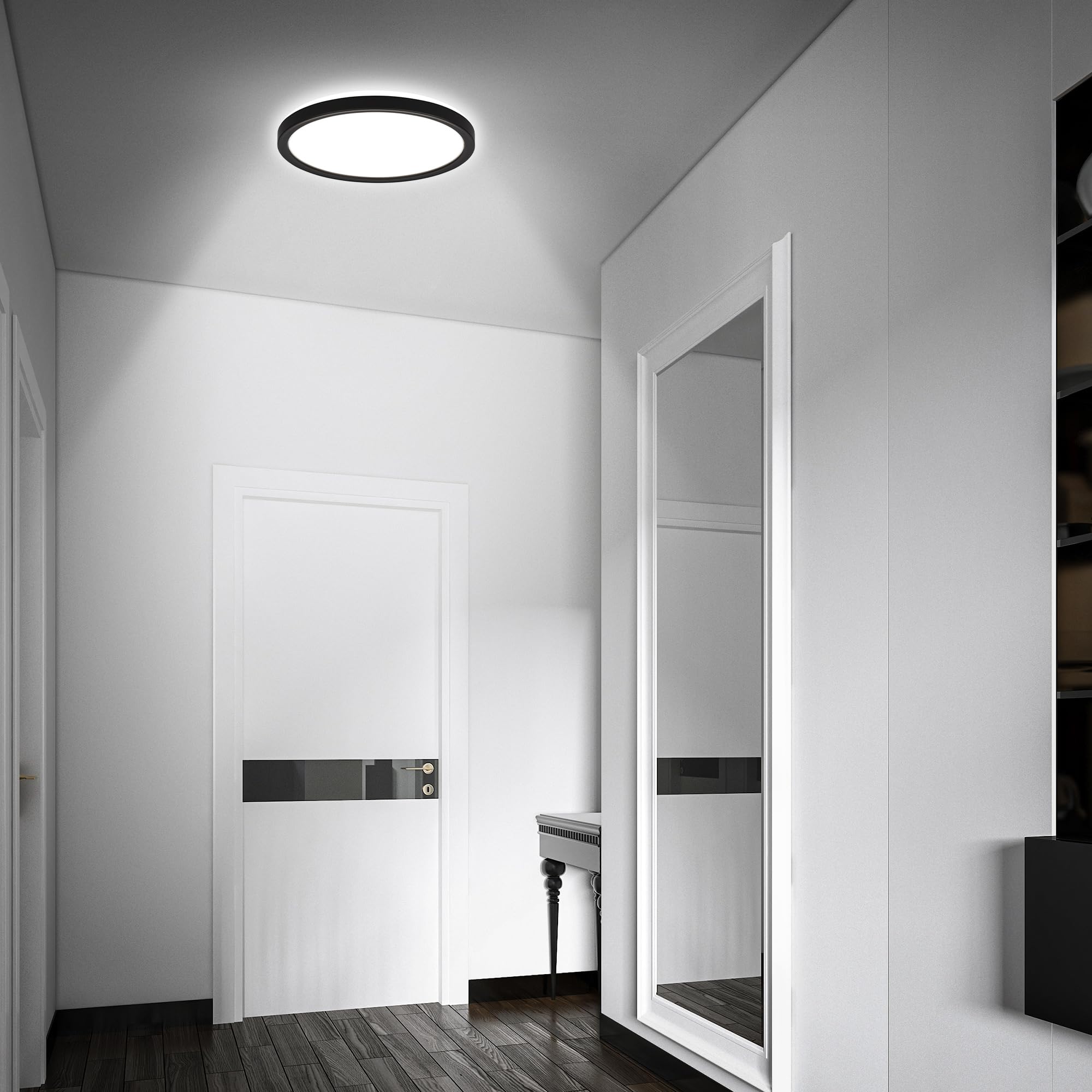 BRILONER - Lámpara de techo LED con detector de movimiento 3m de alcance IP44, color de luz blanco neutro, lámpara de baño, 24x3 cm, negro