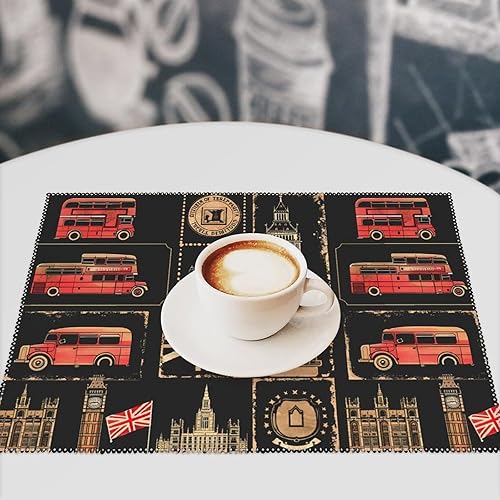 Miniatura 7 de Set of Stamps with The Union Jack Placemats Set of 6 Resistant Table Mats Washable Place Mats for Dinner Party Table Decoration