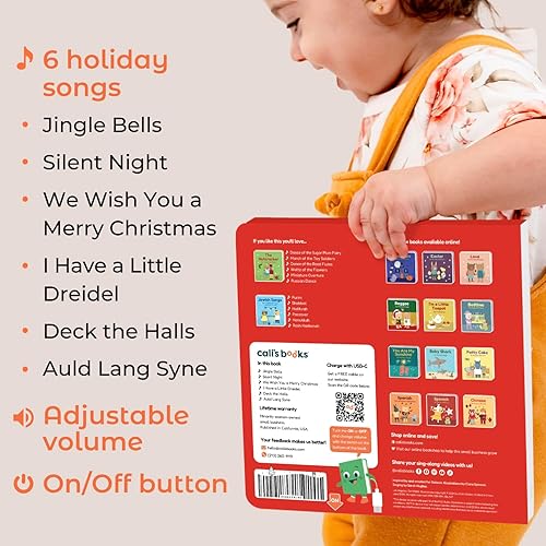 Miniatura 5 de Cali's Books Jingle Bells - Libro musical de Navidad recargable USB-C - Libros interactivos de Navidad para niños y bebés - Libros de sonido para