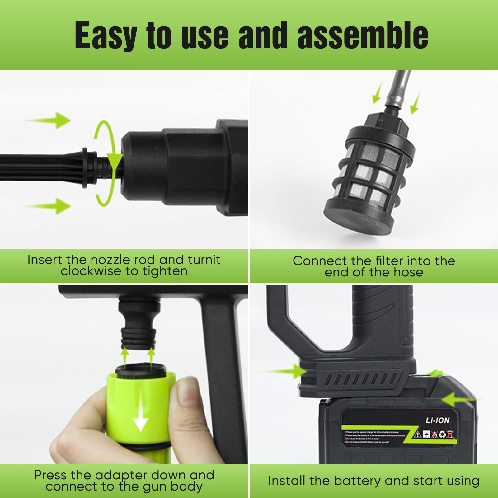 Hidrolimpiadora Portátil Inalámbrica 21V 980PSI, Incluye Boquilla 6 en 1 + Manguera 5m + Pistola Profesional para Lavar Coches, Jardines y Superficies Exteriores (2 baterías y 1 Cargador)