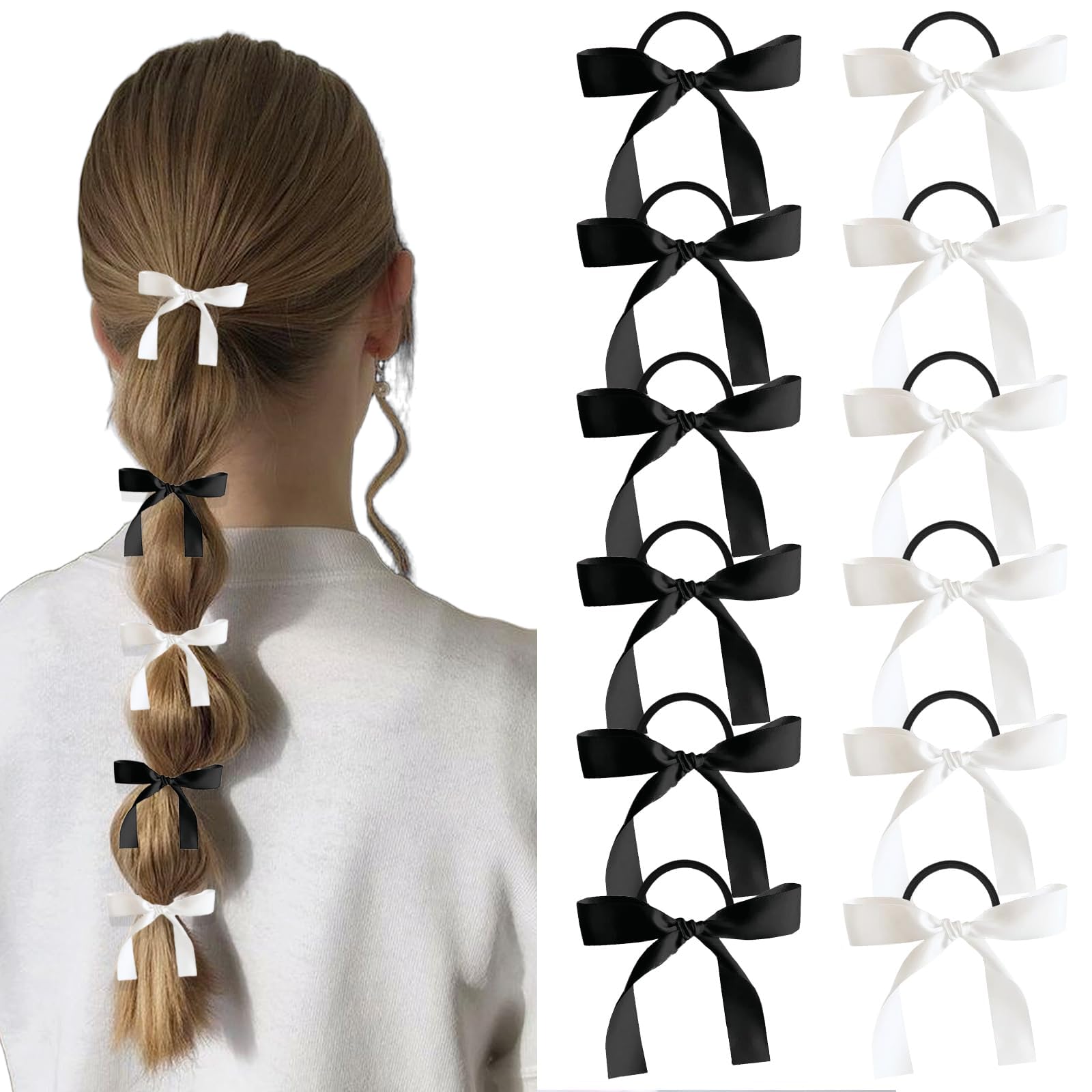 FrostyFlair 12 Piece Hair Ties for Girls Silky Satin Hair Bows Hair Accessories for Girls Women's Hair Accessories