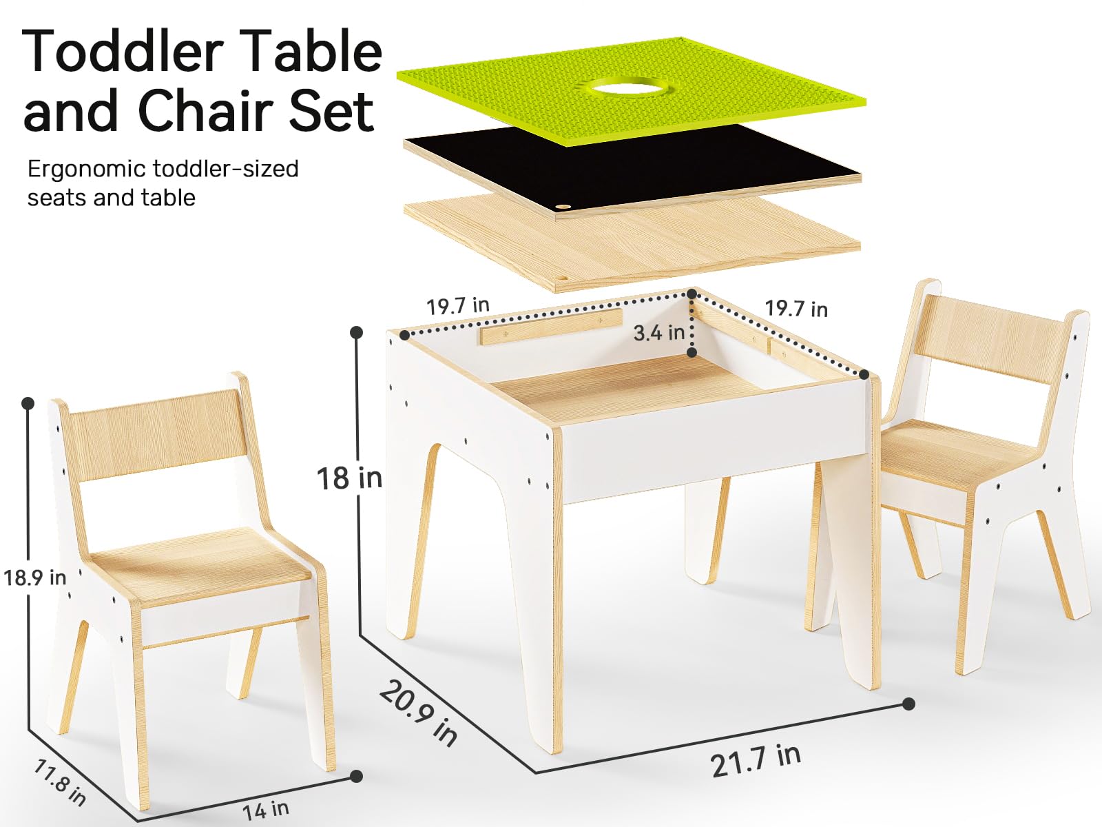 Juego de mesa y sillas para niños pequeños 4 en 1, mesas de juego para niños con almacenamiento, mesas sensoriales de madera con placa base de bloqueo de doble cara, mesa de actividades para 2