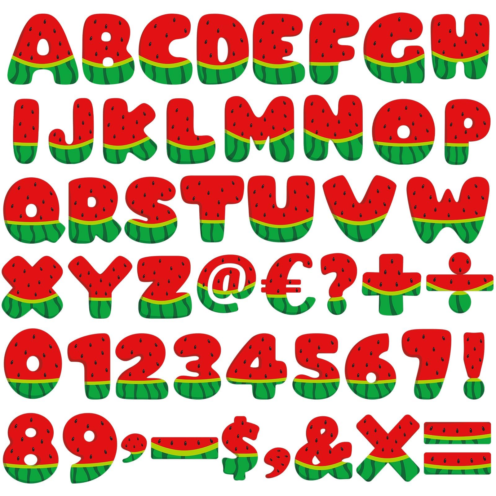 150Pcs Summer Bulletin Board Letters for Classroom Watermelon Alphabet Number Accents with Adhesive Dots Fruit Punctuation Symbol Cutout Letters Combo Set for Chalkboard School Home Decor
