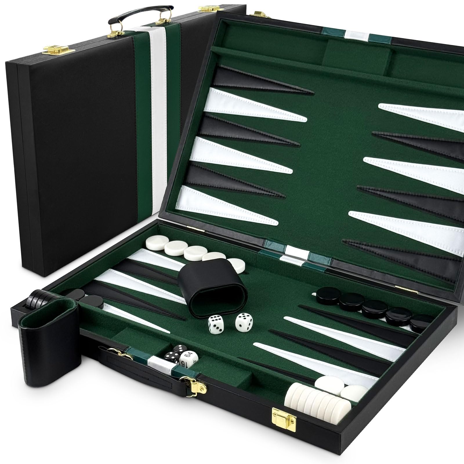Backgammon Set, 15" Jeu de Backgammon Classique pour 2 Joueurs, Ensemble de Jeu de Stratégie Portable pour Adulte et Enfants (15 Pouces, Vert)
