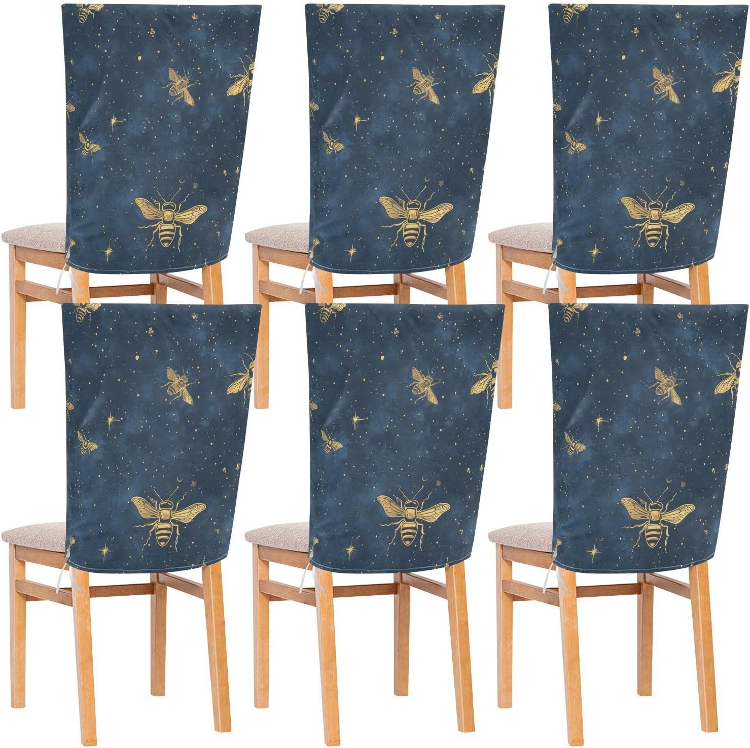 ALAZA Bee Galaxy Chair Back Cover Set of 6, Washable Reusable Removable Chair Slipcovers Decorative Chair Cover for Home Kitchen Wedding Party