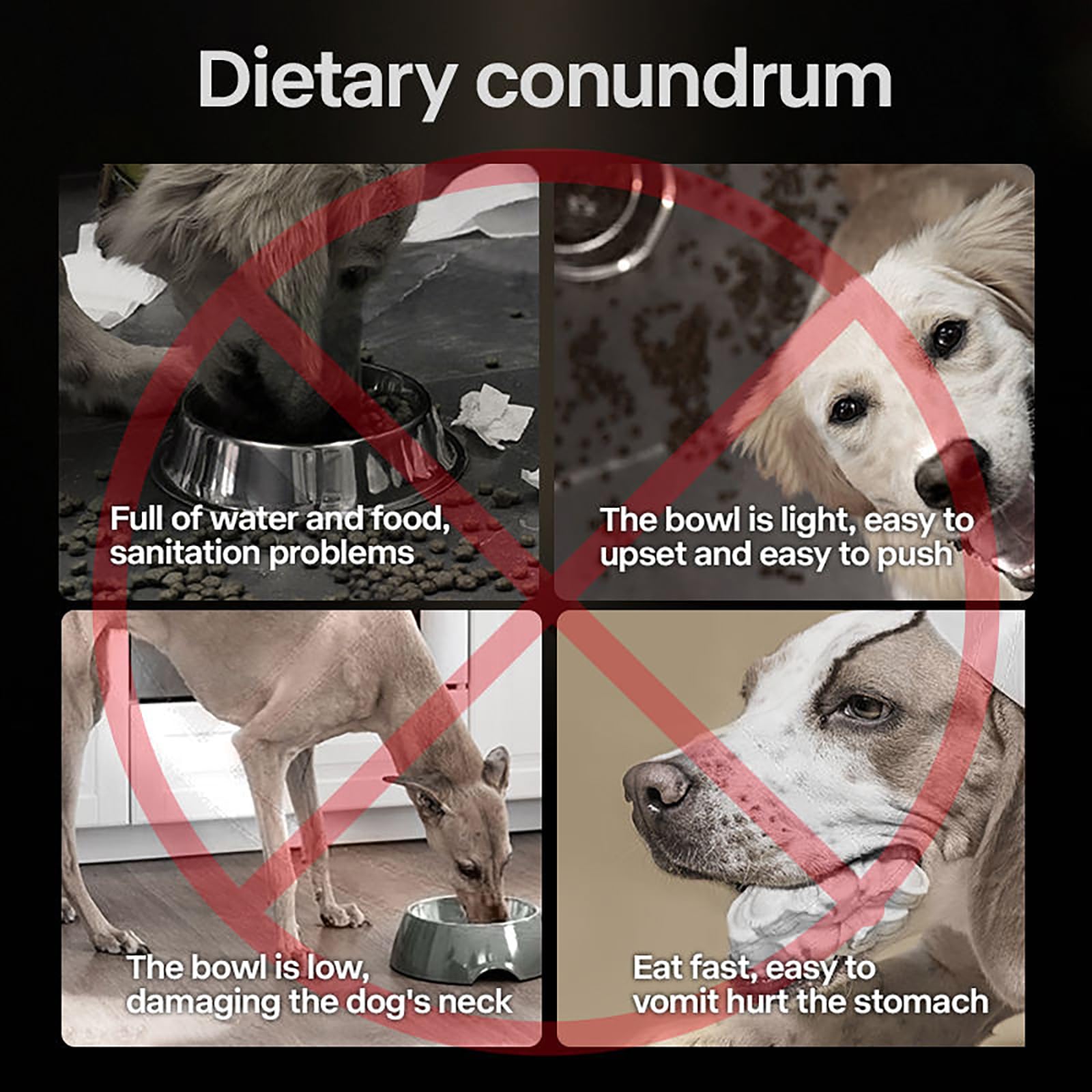Gamelles surélevées pour chien, gamelles surélevées réglables à 5 hauteurs, mangeoire inclinable avec gamelles en acier inoxydable et à alimentation lente, support de gamelles surélevées gray