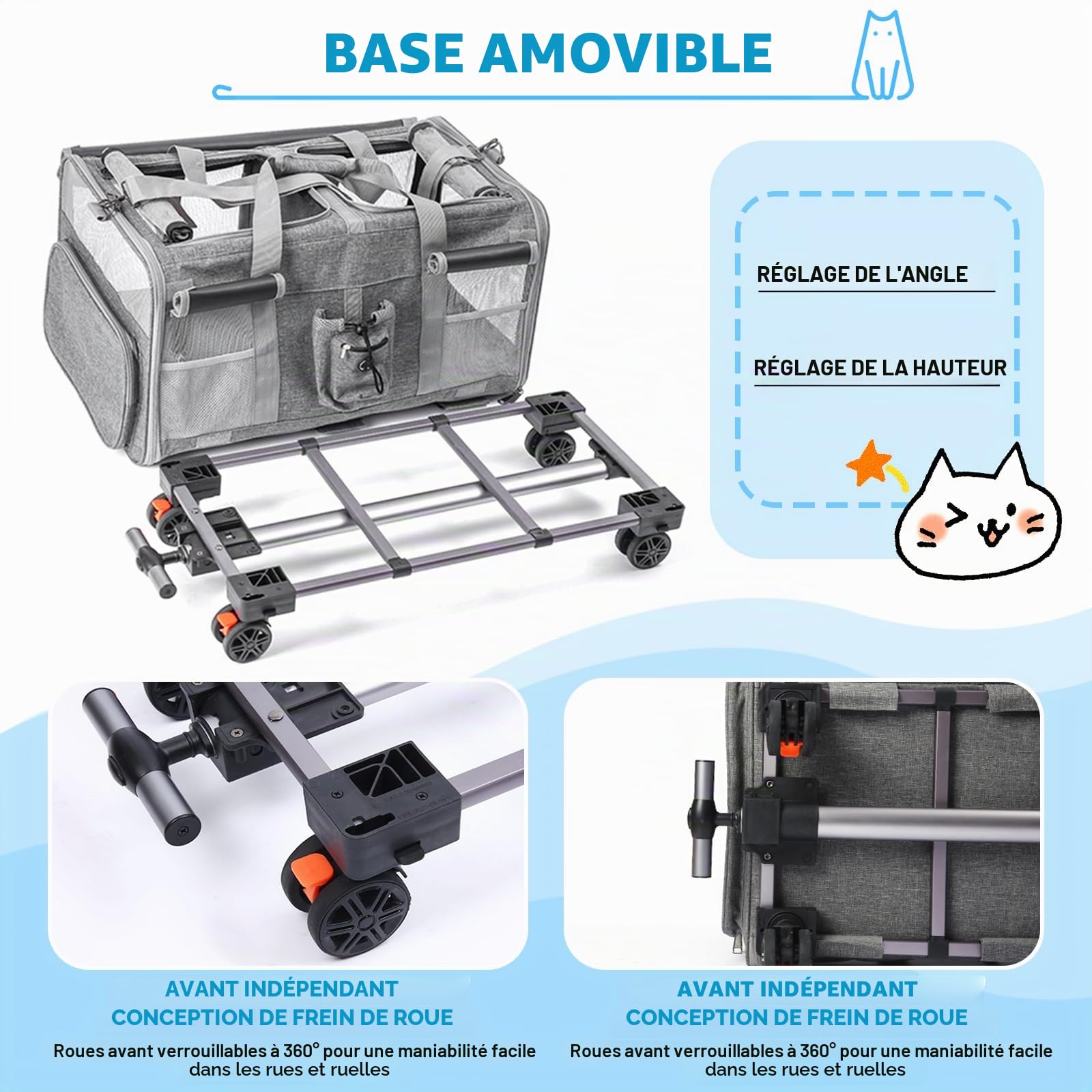 Sac à roulettes pour Chat Chien Pliable Transporteur Roulant, Sac de Transport Chats Poignée Télescopique Bandoulière pour 2 Chats et Petits Chiens jusqu'à 20 kg, Design ventilé