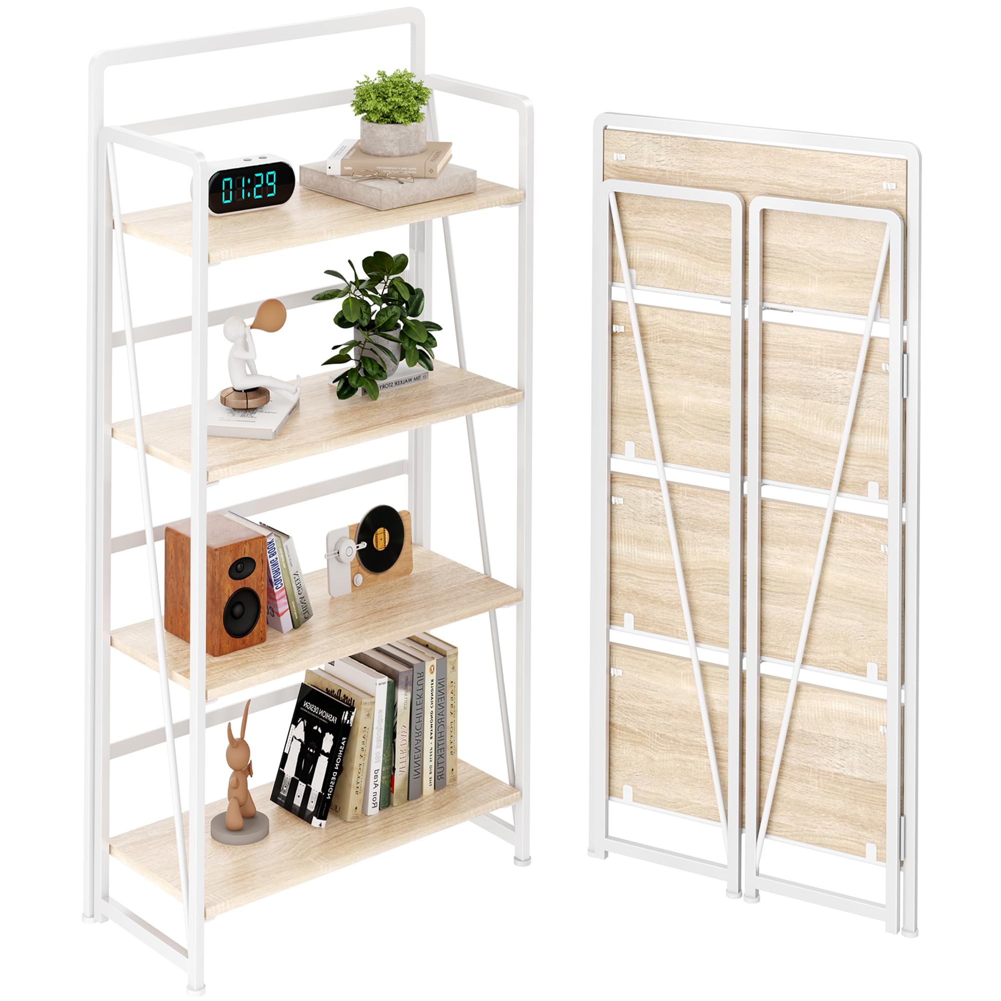 BHG No Assembly Folding Bookshelf for Living Room,Collapsible Book Shelf for Home Office, Portable Bookcase Storage Organizer Rack Shelves