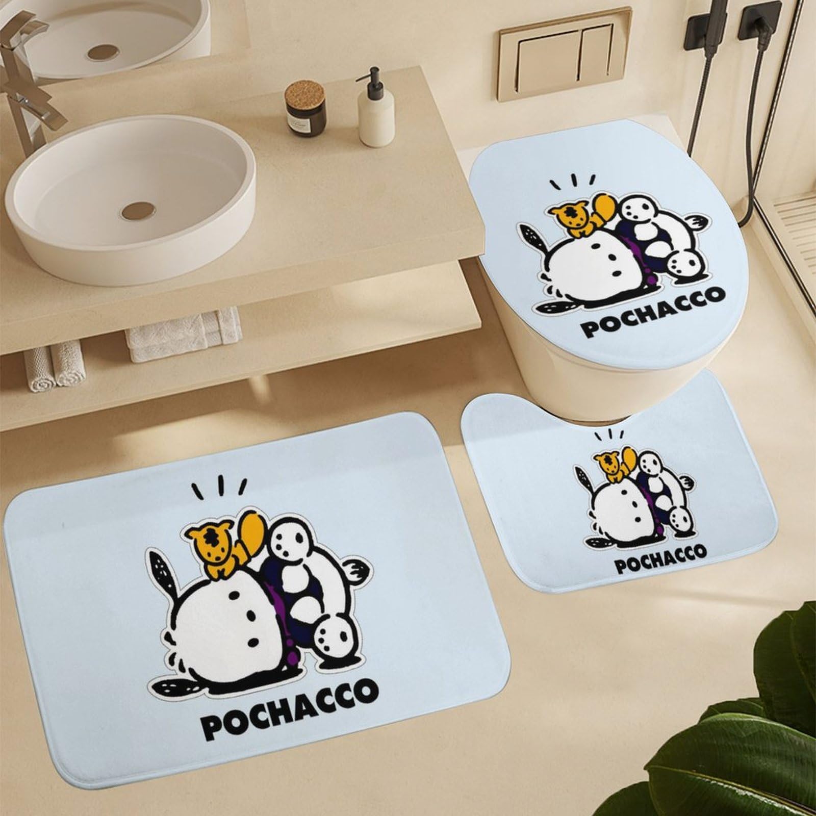 Amazon｜ポチャッコ バスマット トイレマット セット 3点 速乾 洗える
