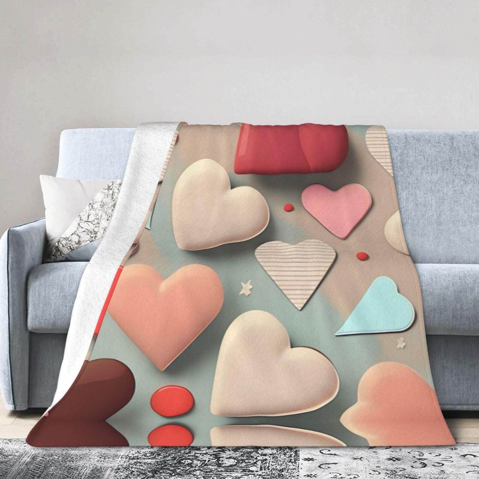 Love Pattern 60"x50" Fleece Blanket, Full Size, Super Soft, Suitable for Bed, Sofa, Camping, All Seasons