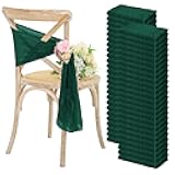 YMHPRIDE 50 PCS Wedding Cheesecloth Chair Sashes,Bows Designed Chair Sashes for Wedding Party Banquet Restaurant Hotel Folding Chair Covers Decoration(Emerald Green,15.7x70 inch)