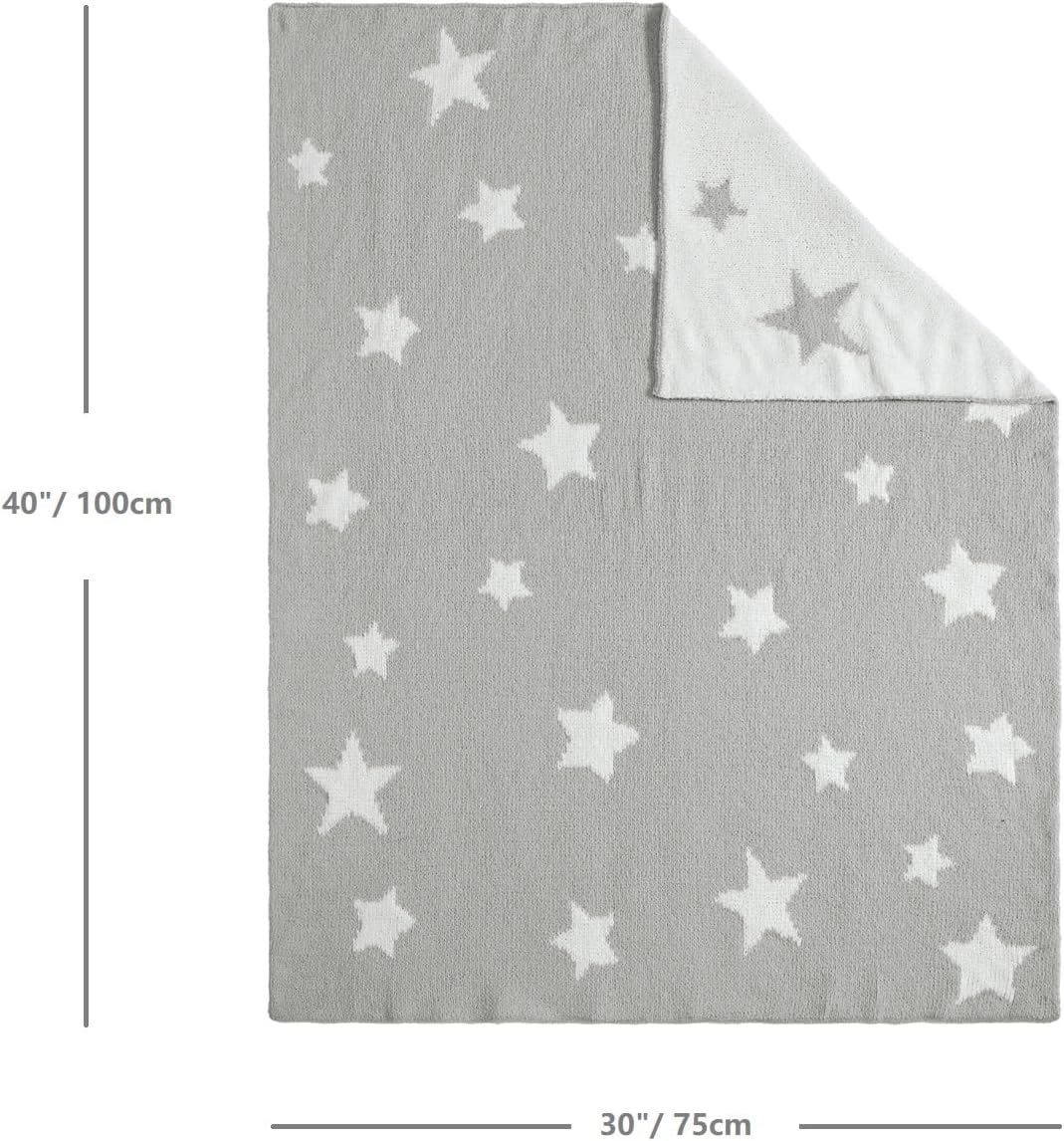 CREVENT 30"X40" Cozy Soft Warm Chenille Baby Blanket for Girls Boys, Newborn Essentials for Infant, Baby Shower Receiving Gift - Grey Star - Image 4