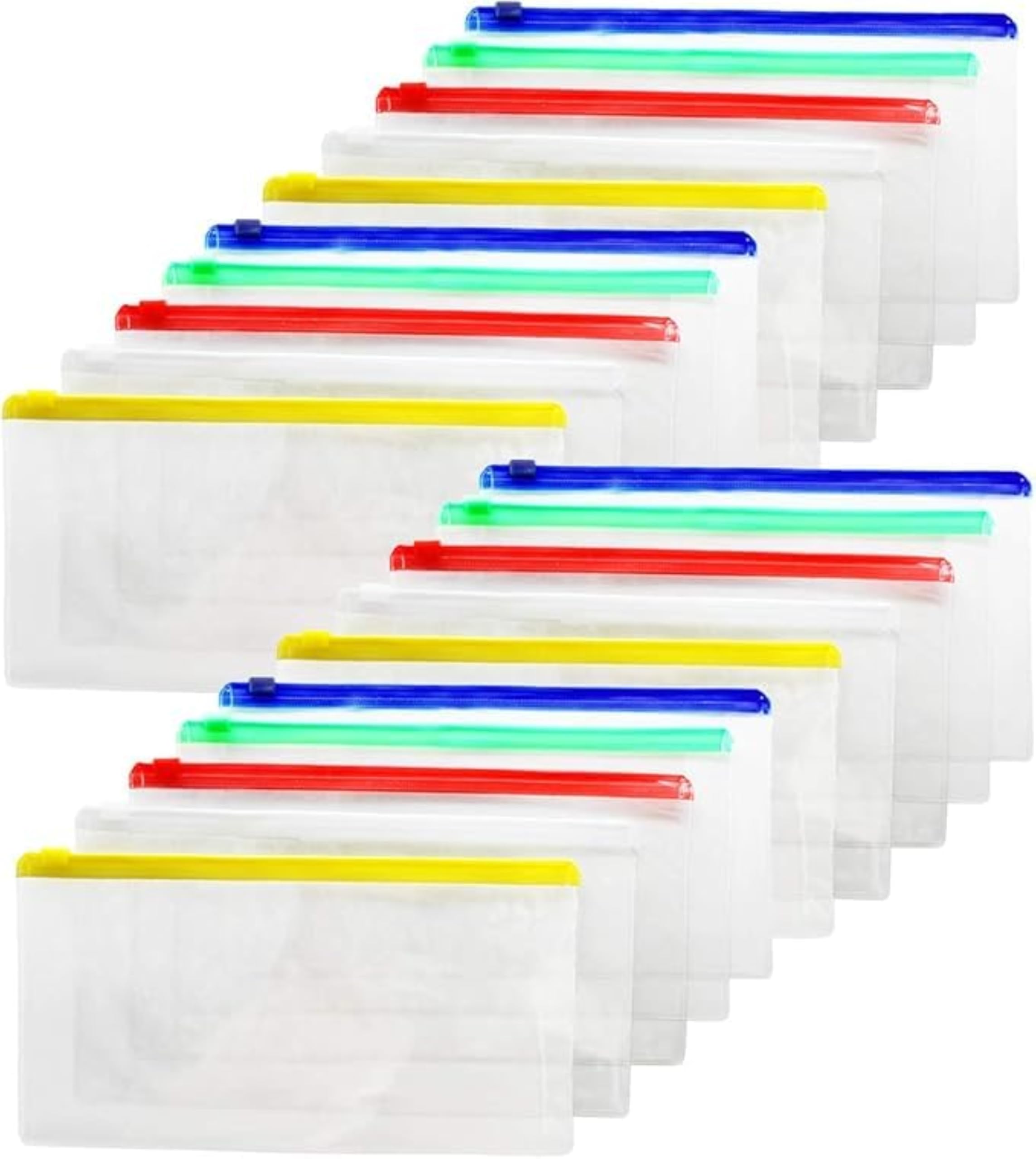 Pencil Pouch,Transparent PVC Slider Zipper Pouch for Stationery and Multipurpose Use - Clear Organizer for Office, School, and Travel Bags (Pack of 10) LxW 23X11.5cm (Red,Green, Yellow, Blue) (B0CKXLS56L) Amazon Price History, Amazon Price Tracker