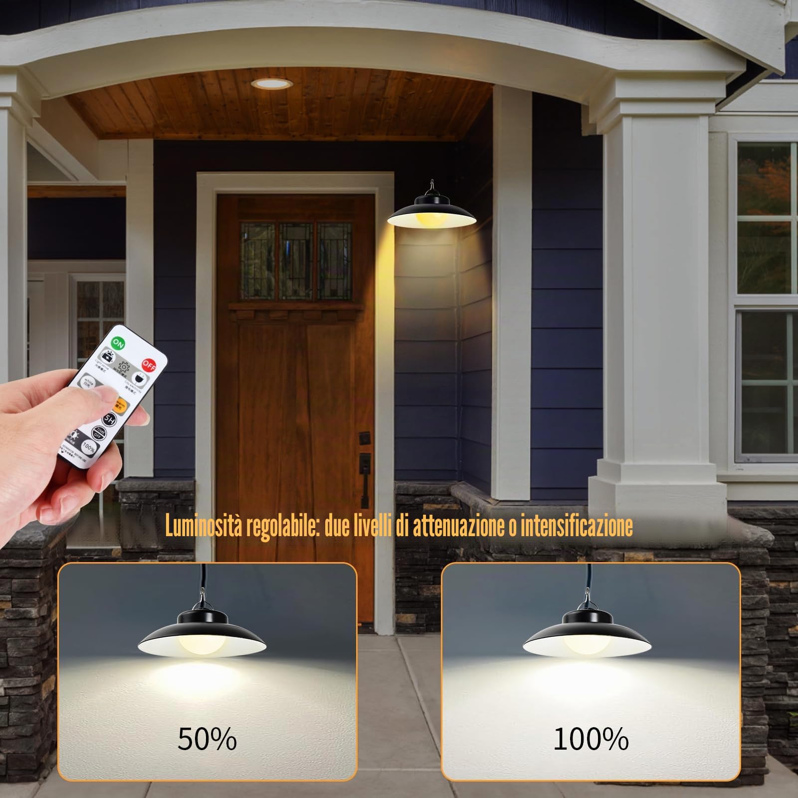 Jinlaili Lampada Solare Esterna con Telecomando - Lampada a Sospensione Solare Dimmerabile IP66 Impermeabile - 5M Cavo - per Giardino/Gazebo