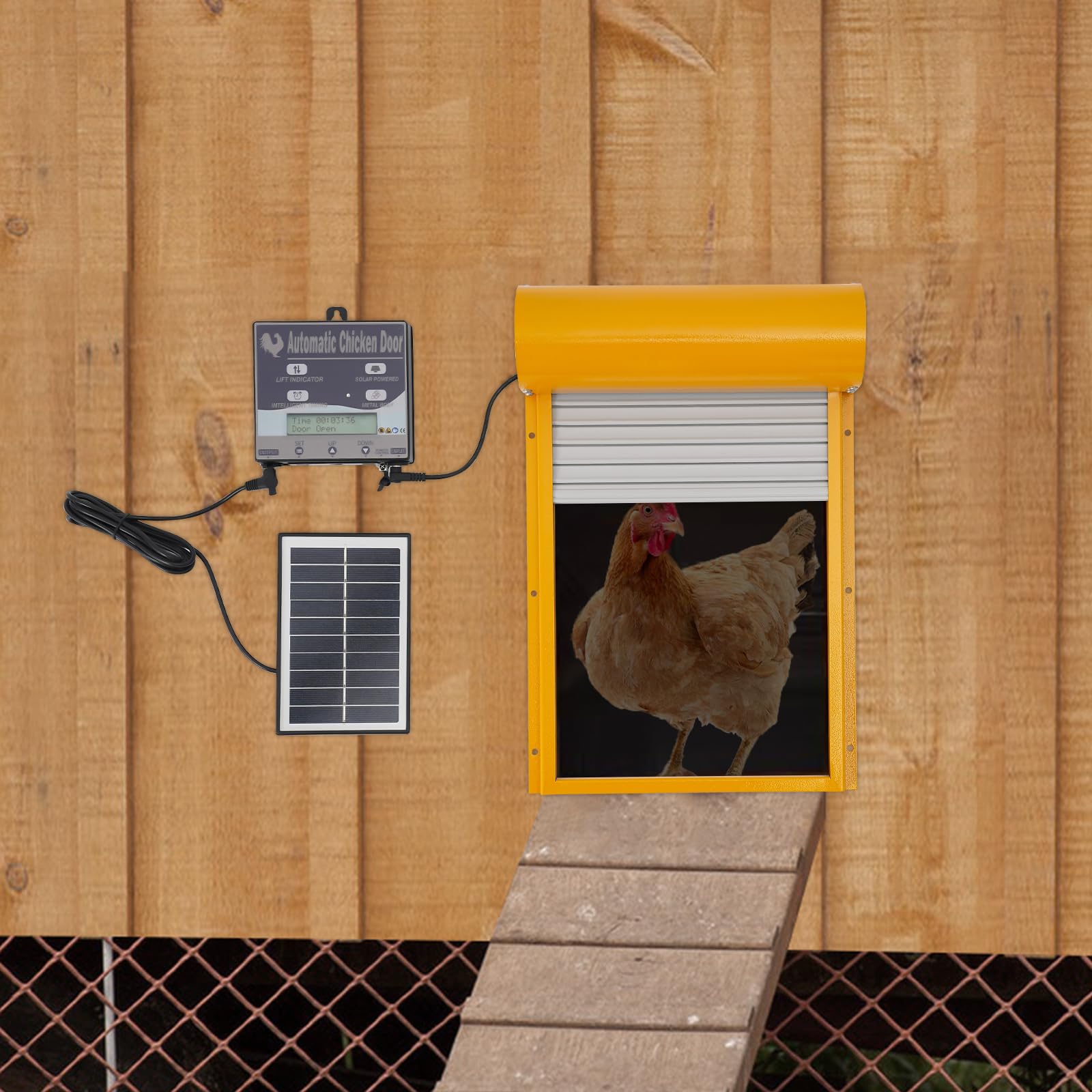 Hühnerklappe Automatisch Solar Batterie Groß Automatische Hühnerklappe Upgrade-Größe - Elektrische hühnertür mit Timer und Lichtsensor (Gelb)