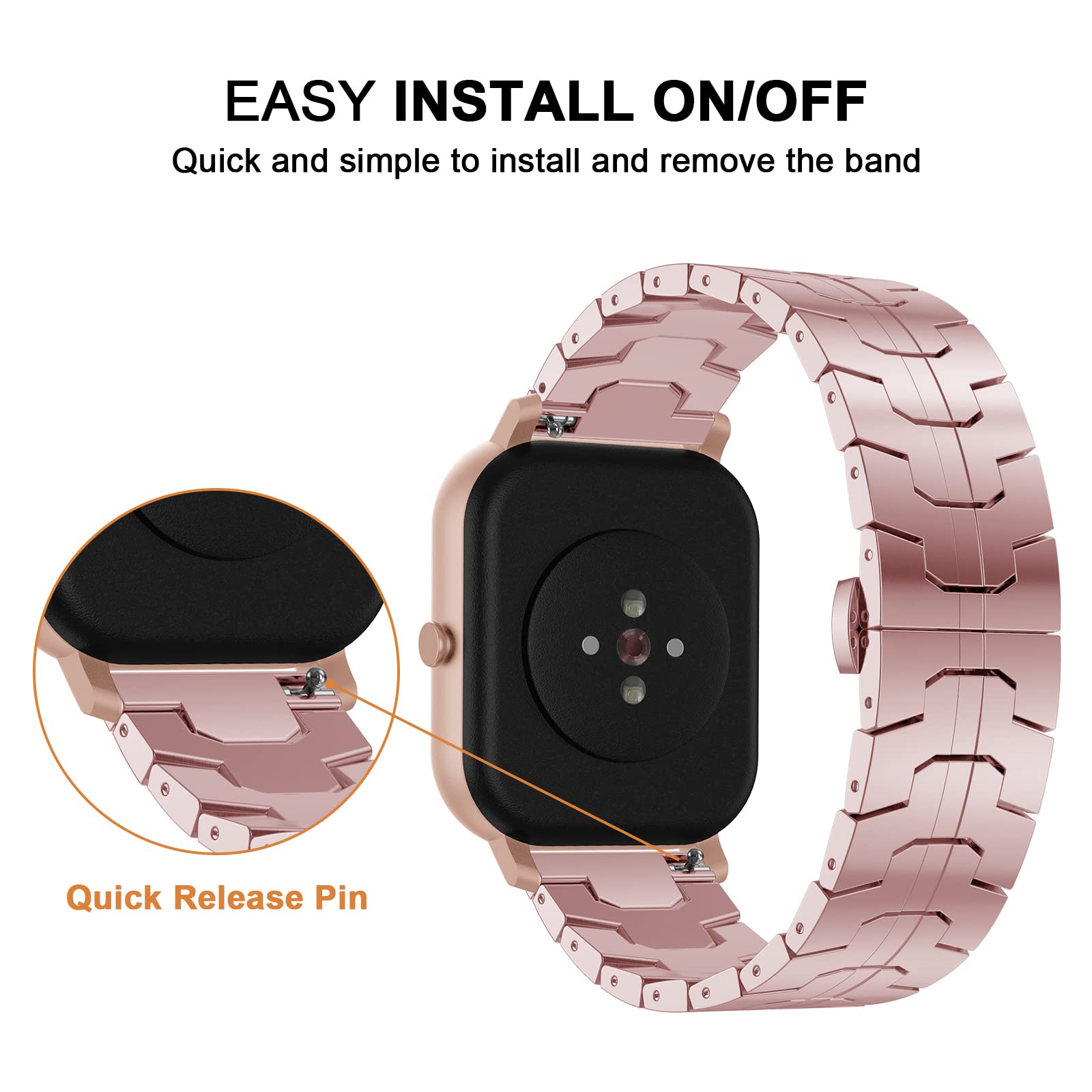 Cinturino per Amazfit GTS, 20mm Cinturino in Acciaio Inossidabile in Metallo Cinturino per Amazfit Active, Amazfit GTS 2, GTS 2 Mini, GTS 3, GTS 4, GTS 4 Mini, Amazfit Bip, Bip U Pro, Bip 3, Bip 3 Pro