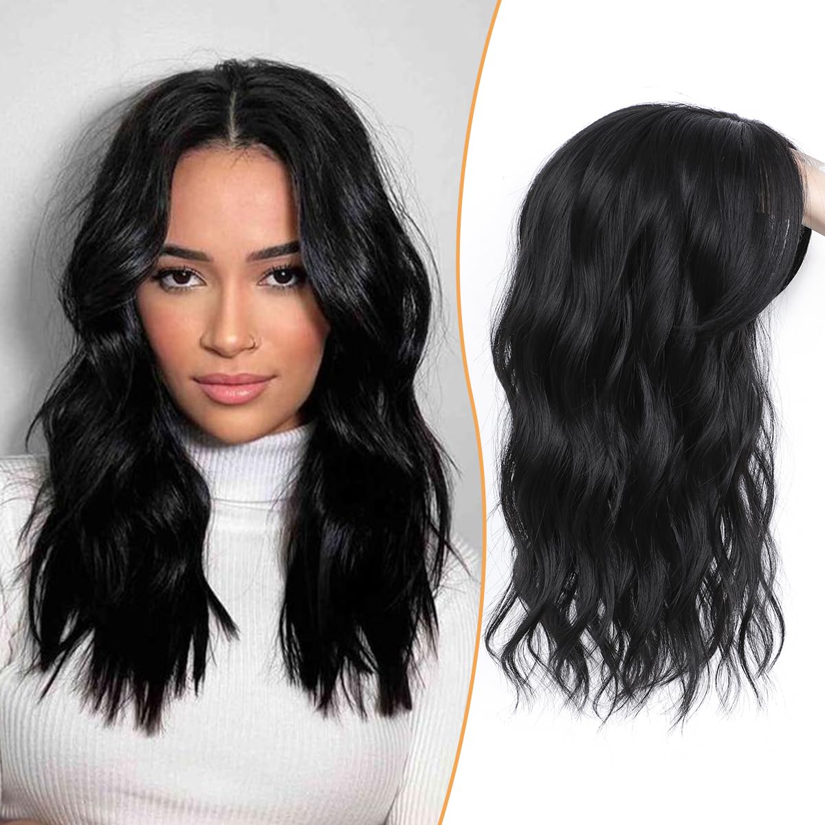 MORICHY Hair Topper for Thinning Hair 6.5x6.5" Large Base Wavy Hair Piece for Women Natural Black Synthetic Hairline (1B)