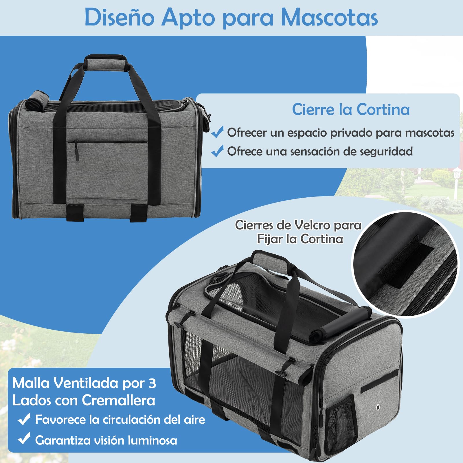 COSTWAY Transportín Plegable con Ruedas para Mascotas, Bolsa Trasportín de Viaje para Perros Gatos, Transportador con Almohadillas y Manija Telescópica para Mascotas Pequeñas Medianas