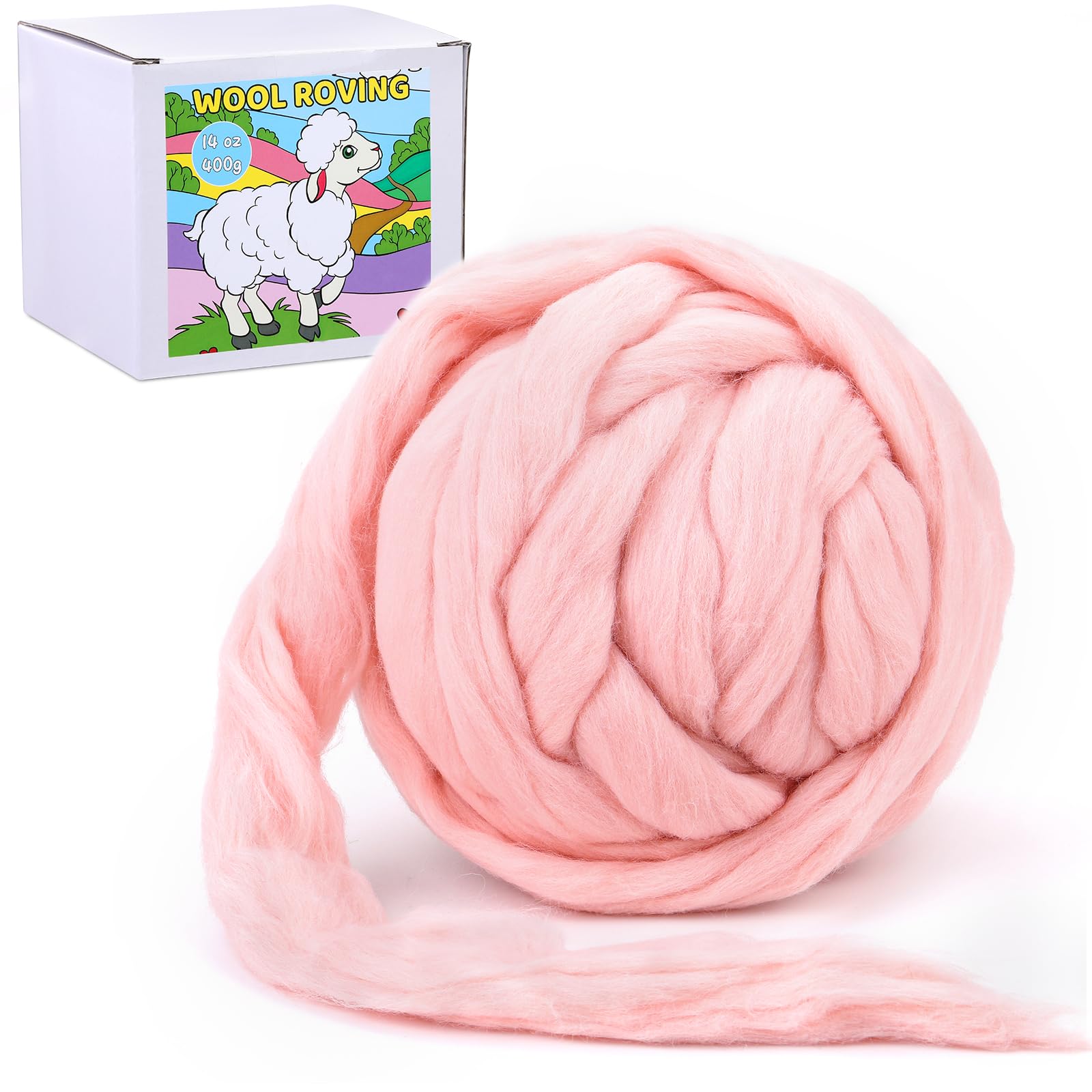 QMNNMA 14.1oz Wool Roving, Needle Felting Wool, Felting Supplies-Light Pink