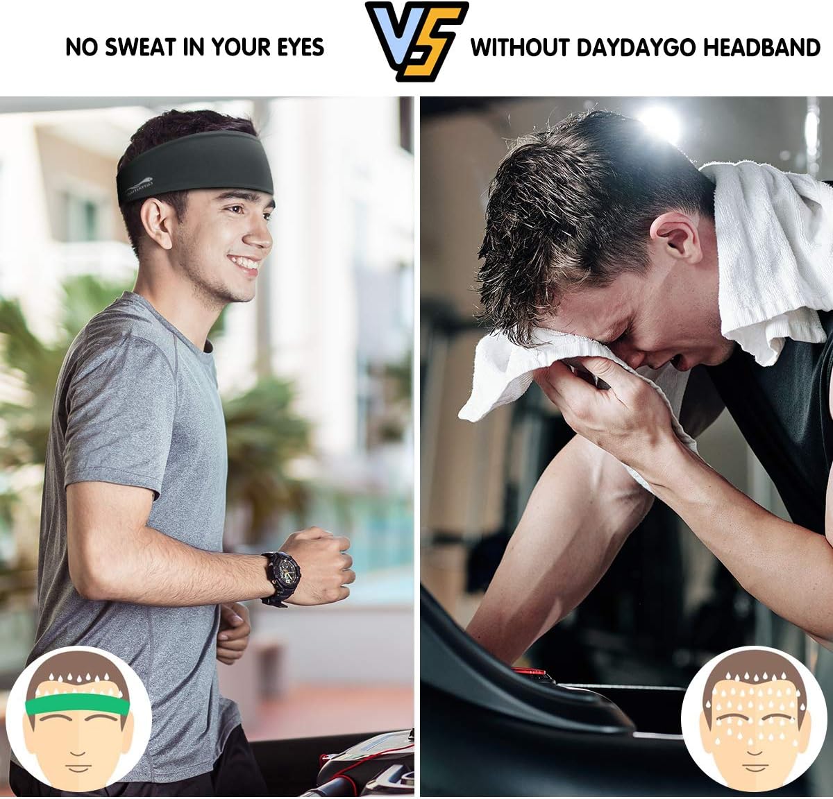 Headbands Sweatbands for Men - Mens Absorbent Sweat Bands Headband - Comfortable Nonslip Sports Workout Sweatband - Sport Athletic Hair Head Bands Hairband Sweatband for Gym Yoga Running Fitness : Sports & Outdoors