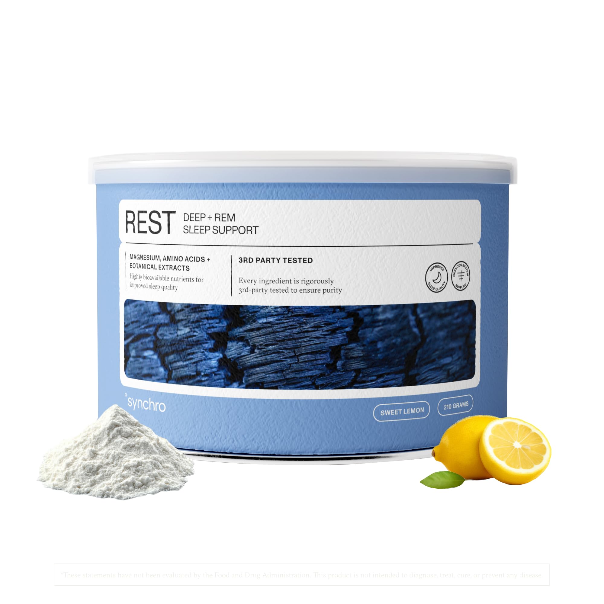 Synchro - Rest Sleep Supplements, Relaxing Sleep Aids for Adults, Powdered Magnesium Supplement for Deep Sleep Support, Nighttime Drink Sleep Supplement, Sweet Lemon Flavor, 210 Grams