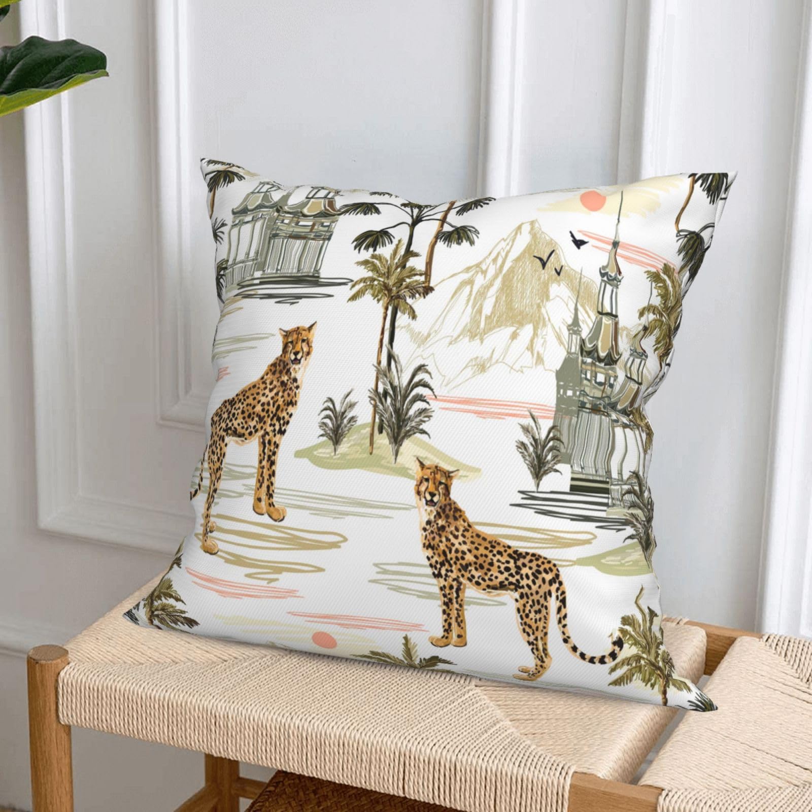 Fundas de Cojines Juego de 4 75x75cm Funda Cojin Felpa Corto Plantas Cojines Decoracion Animal Fundas de Cojín Cuadradas Impresión Doble Cara con Cremallera Oculta,para Sofá Decoración Hogar30x30in