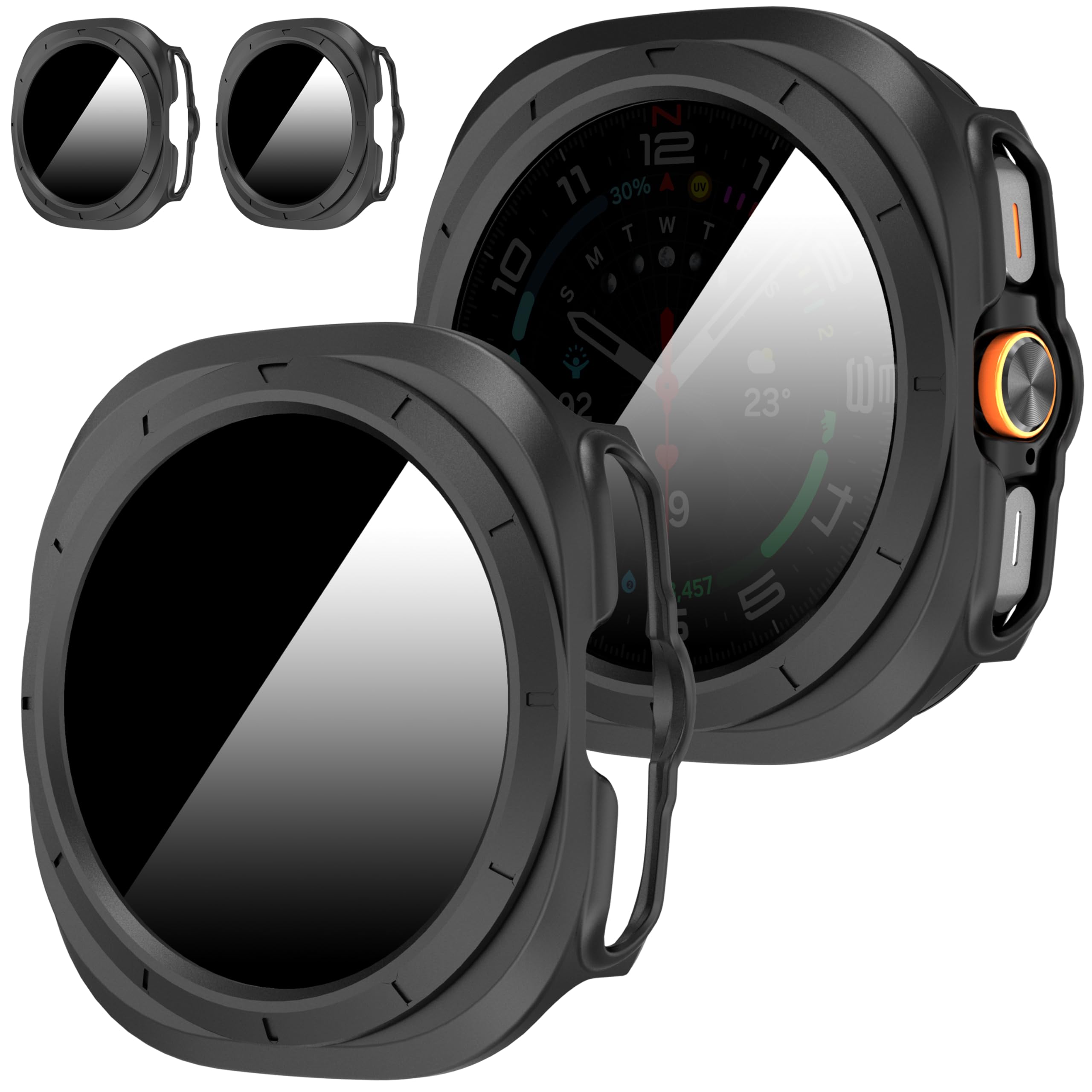 Suoman 2-Pack for Samsung Galaxy Watch 7/8 Ultra 47mm (2024/2025) Case, [Anti-Peeping] Tempered Glass Privacy Screen Protector, All-Round PC Matte