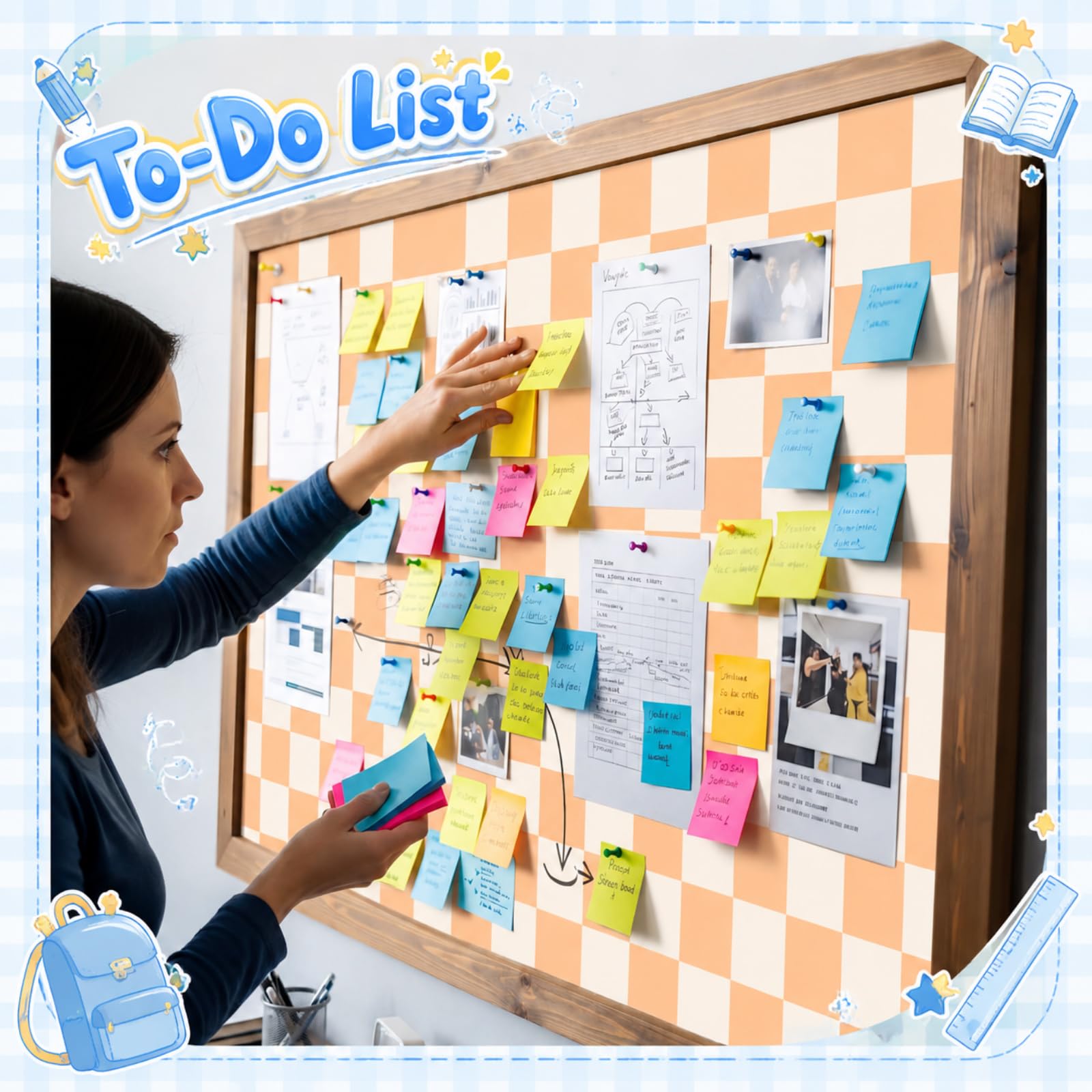 Funrous 6 rollos de papel de tablero de anuncios a cuadros, tablero de anuncios de regreso a clases, papel de fondo recubierto de papel para decoración de aula para profesores, decoración de pared