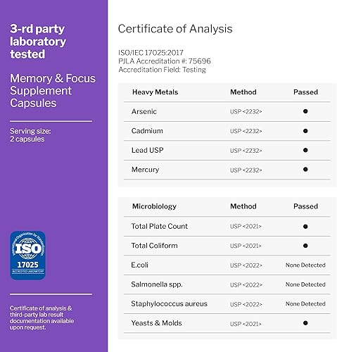 Miniatura 6 de Suplementos cerebrales nootrópicos para memoria y enfoque con huperzina A, fosfatidilserina, DMAE - Apoyo a la salud cerebral GABA, colina, DHA,