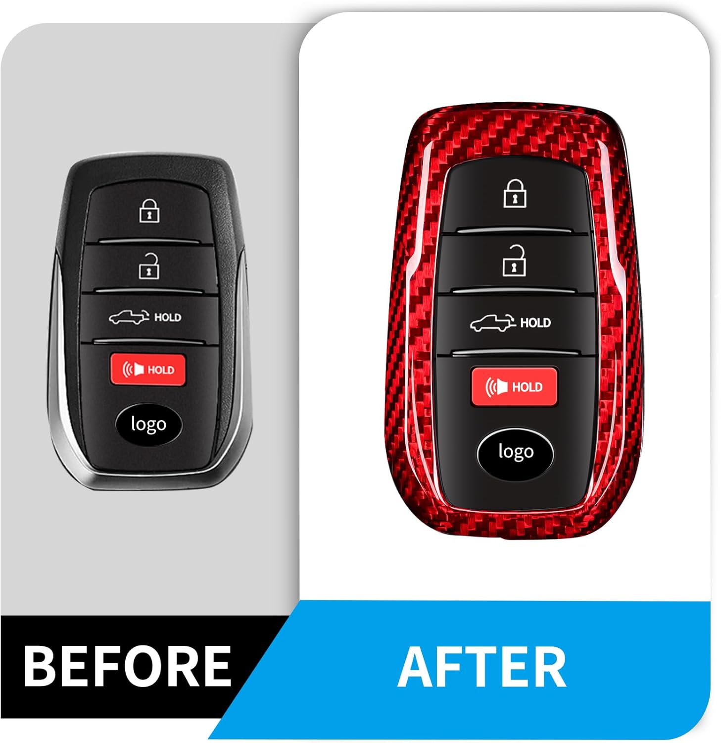 T-carbon Key Fob Cover Compatible with Toyota Venza 2021-2025, Real Glass Fiber Key Fob Case Compatible with RAV4 Prime Corolla Cross Land Cruiser Fortuner Hilux, Red