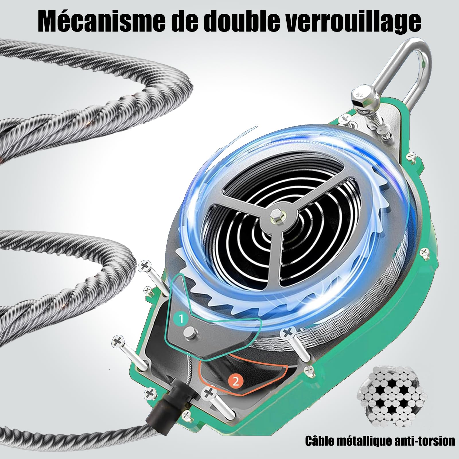 Dispositif Antichute a Rappel Automatique, Harnais de Securite Anti Chute Toiture avec Mousqueton, Stop Chute Toiture à Rappel Automatique Adapté aux Travaux en Hauteur et à l'Escalade