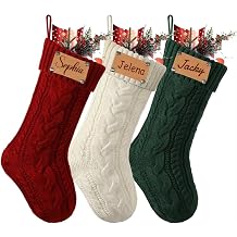 Personalised Christmas Stockings - Customised Family Christmas Stockings with Leather Laser Engraving Name, 18 Large Knit Knitted Xmas Stocking, Stocking for Holiday Family Decoration,2Ps