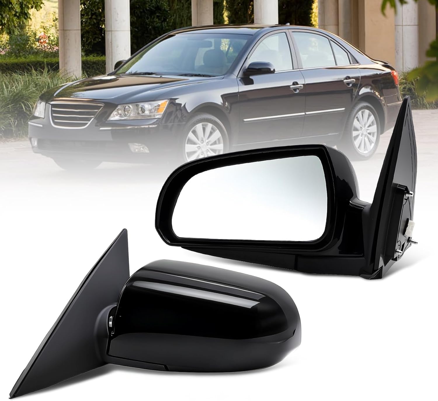 Left Driver Side Mirror Assembly Compatible with 2006-2010 Sonata with Heated & Power Glass and Manual Folding without Signal Light 5Pins Bright Black 87610-0A000