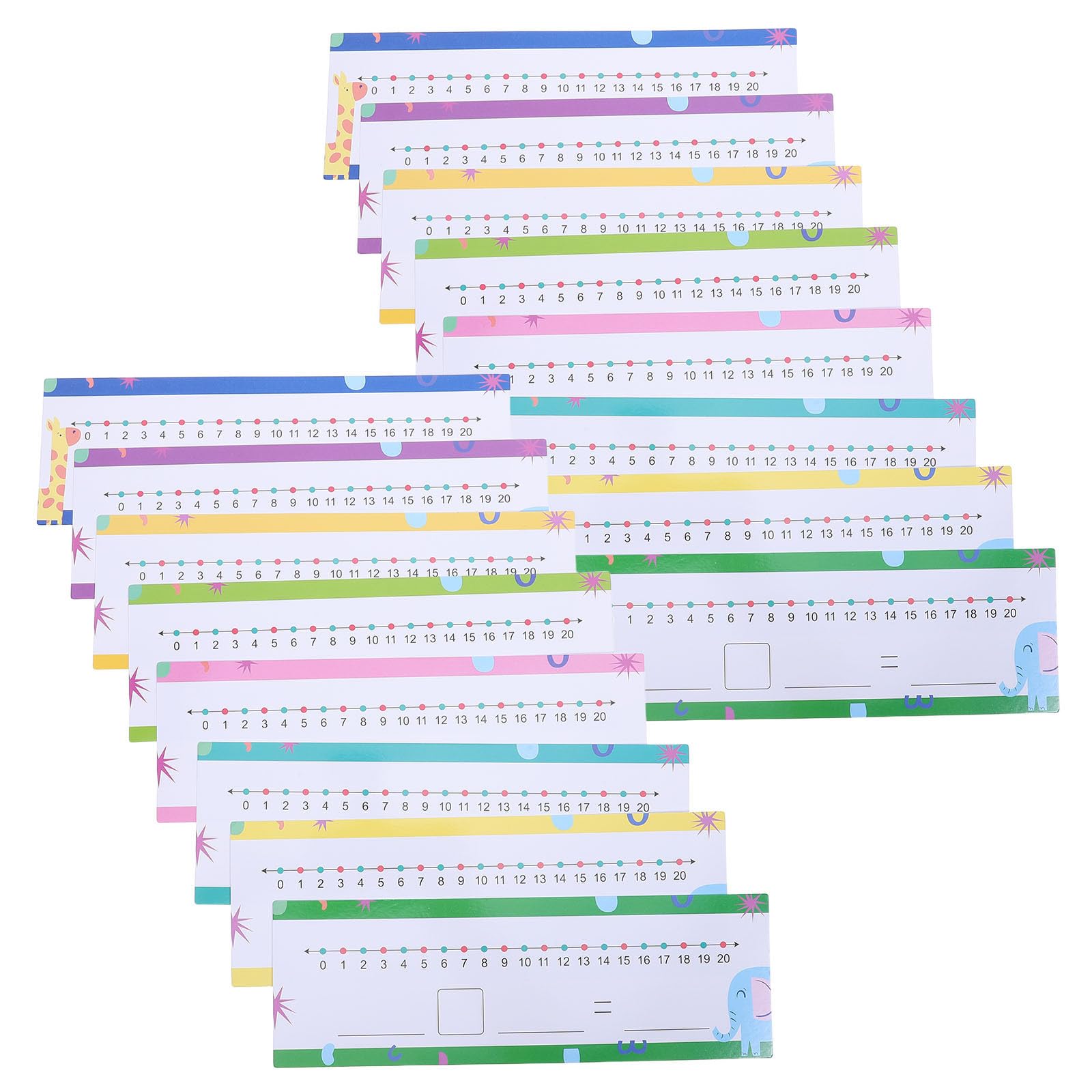 SOESFOUFU 16 Sheets Dry Erase Number Line Flash Cards 0-20 with Bold Colourful Graphics, Supports Addition and Subtraction, Paperboard Material, Reusable Math Learning Tool for Classroom
