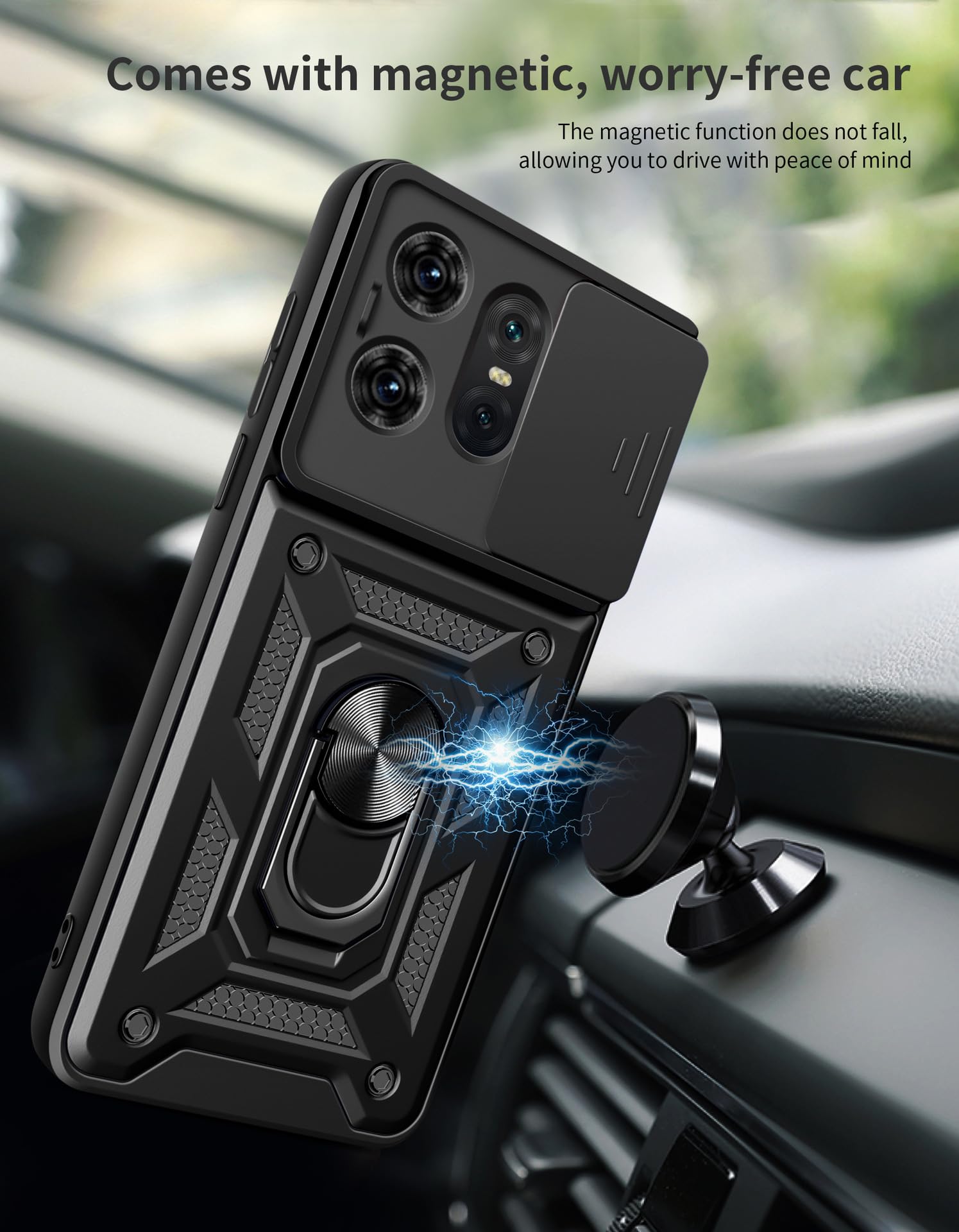 Case For Moto Edge 50 Fusion,Military Grade Flashing [Built-in Kickstand] Magnetic Rotate Ring Holder Heavy Duty Tpu Pc Shockproof Protect Phone Motorola F - View #4