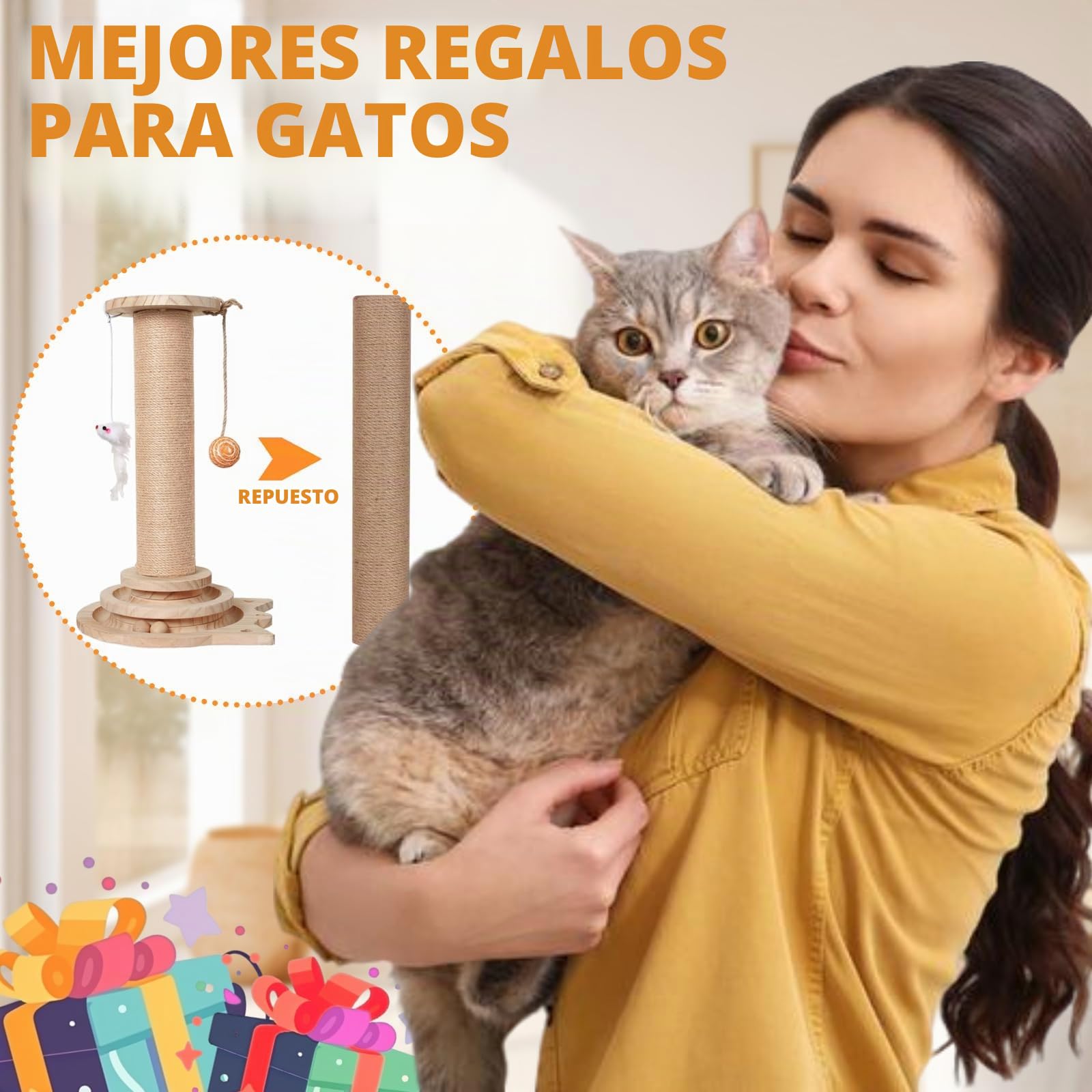 Paquete de 4 postes rascadores de repuesto para gatos de 15.7 pulgadas, postes rascadores de cuerda de sisal natural con tornillos M8 para piezas de renovación de torre de gatos de interior