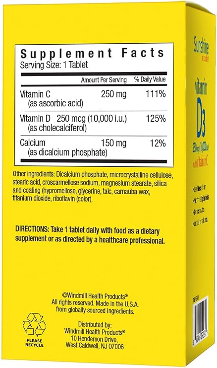 Sunshine Vitamin D 10,000 IU, Healthy and Strong Bones, 30 Servings