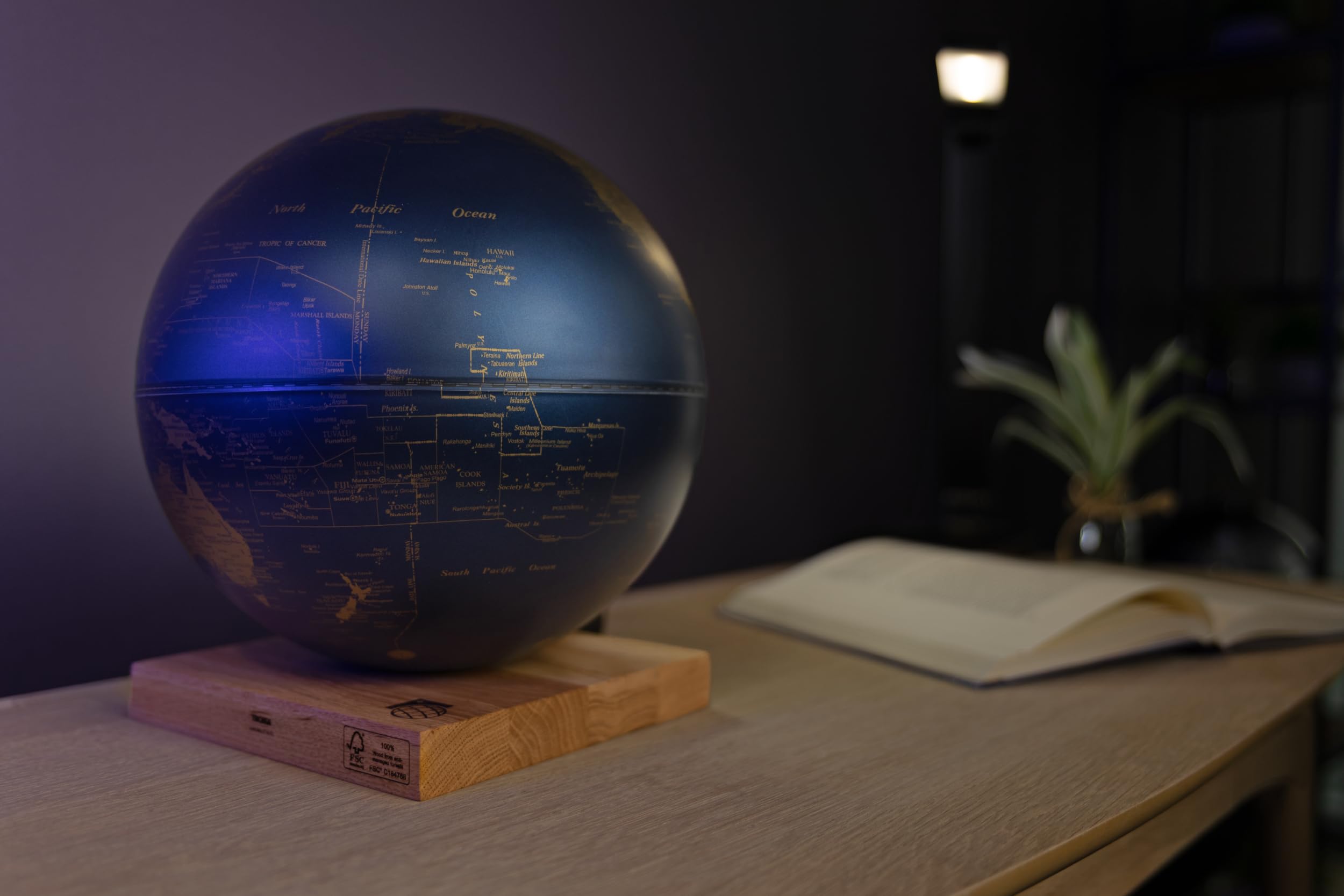 TROIKA Globus blau gold mit 25 cm Durchmesser EXPLORER 360° auf magnetischem Sockel aus FSC-zertifiziertem Eichenholz Material aus Eichenholz und Kunststoff dunkelblau und goldfarben