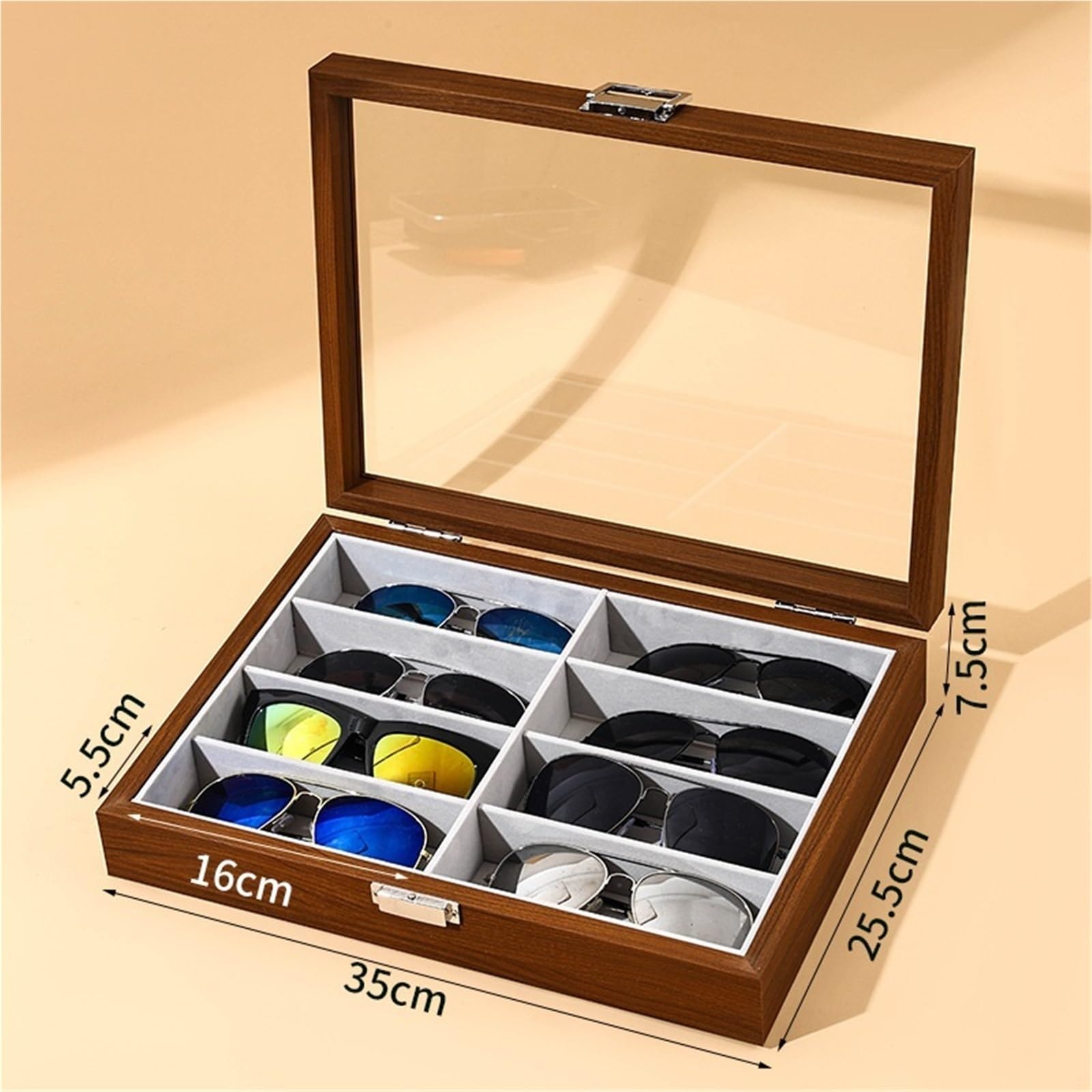 Porta Occhiali per Casa Espositore for Occhiali da Sole in Legno con 8 Scomparti, for Collezionisti di Occhiali da Vista Organizer Occhiali da Sole(Grey)