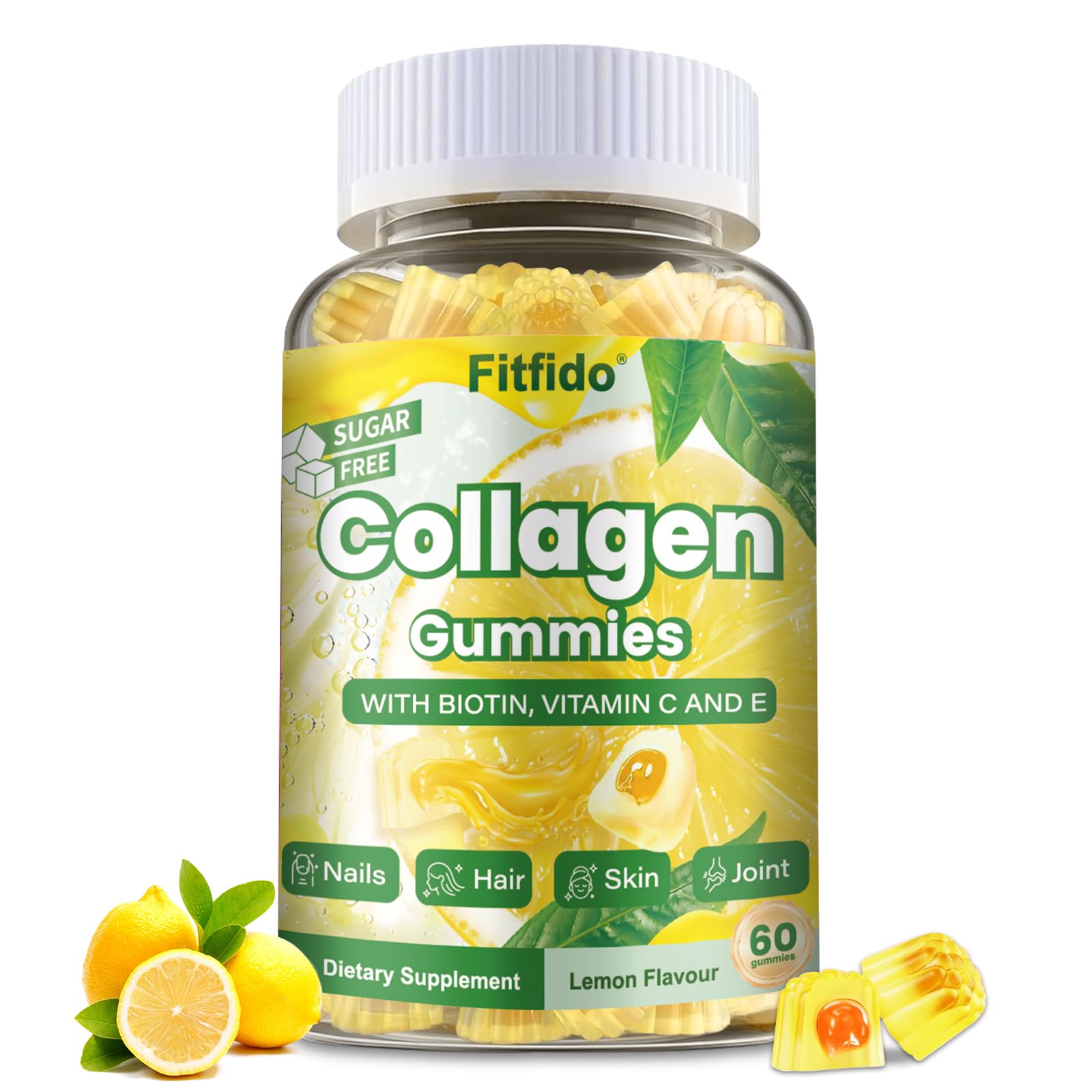 Collagen Gummies 1500mg, Multi Collagen Types I, II, III, 60 Count Lemon 60 Count (Pack of 1)