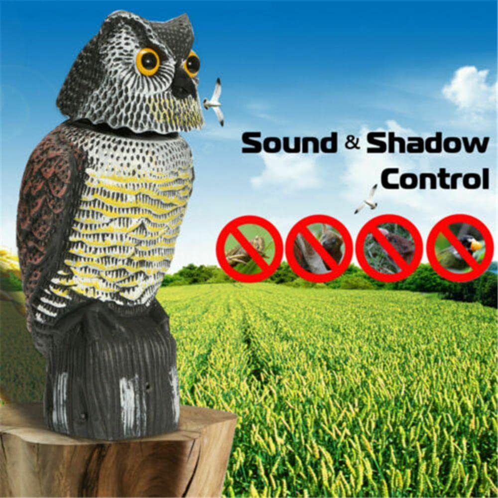 Realistico Uccello Scarer Testa Girevole Suono Gufo Prowler Esca Protezione Repellente Controllo dei Parassiti Spaventapasseri Giardino Yard Decorazione