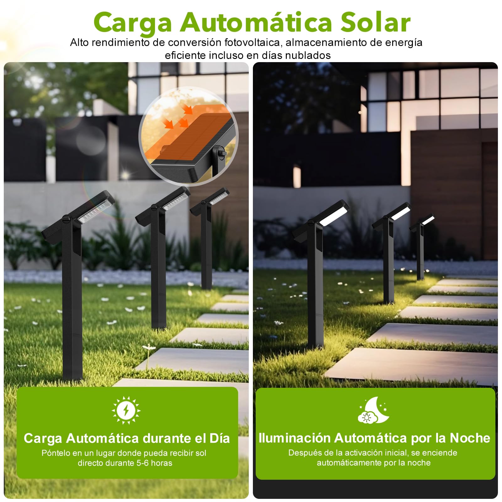 OUSFOT Lampara Solar Exterior 6 Piezas 40 LED, Focos Solares para Exterior con Dos Niveles de Luminosidad, Resistente al Agua IP65, Poste de Iluminación Exterior para Jardín, Patio, Entrada, Camino