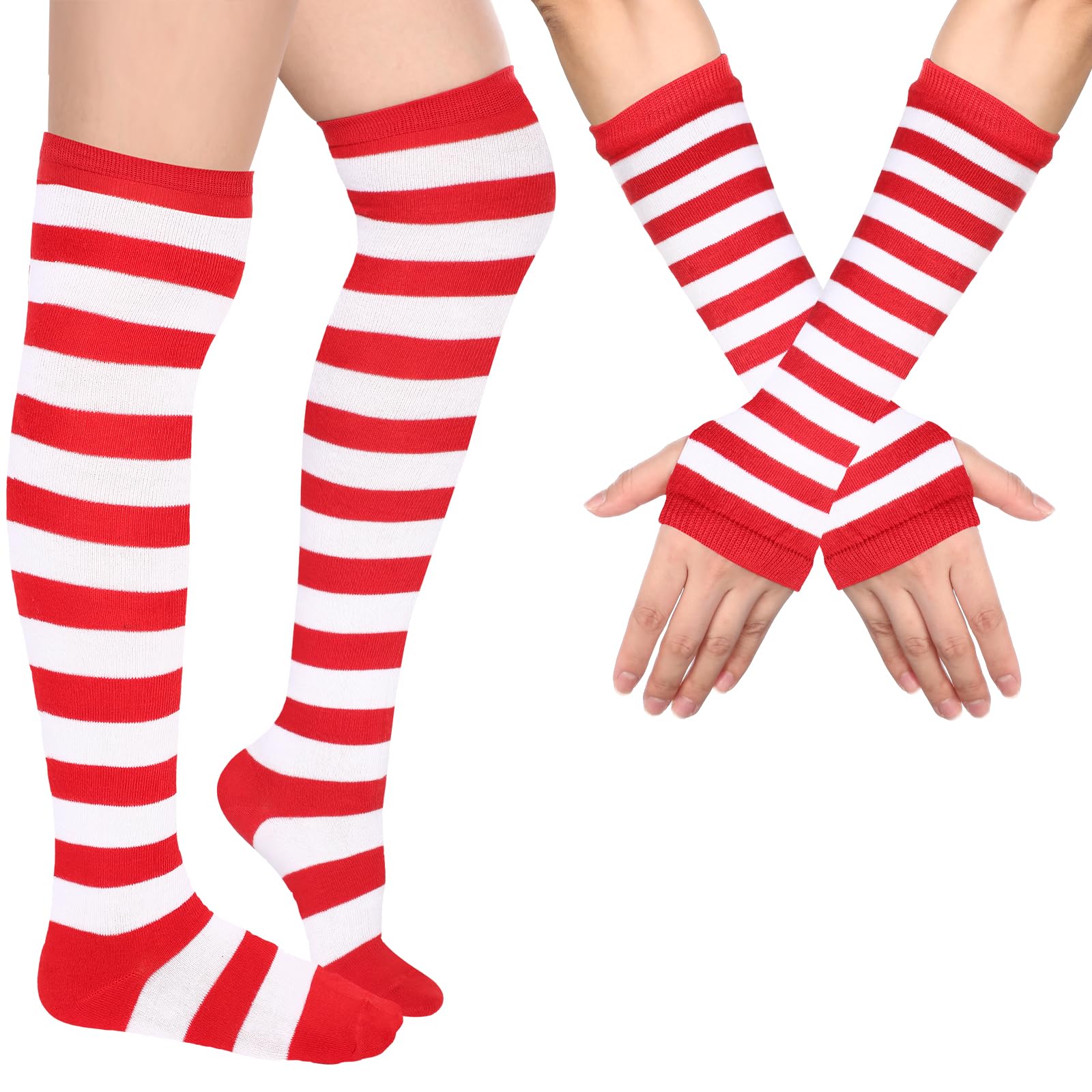 Geyoga Arm Warmers Leg Warmers Striped Thigh High Socks Fingerless Gloves Stockings Christmas Halloween