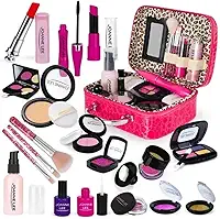 FINYQBET Kit Maquiagem Infantil - 21 Peças Seguras para Crianças + Bolsa Fofa - Brinquedo Educativo para Meninas 3+ Anos - Presente Criativo para Festas e Dia a Dia